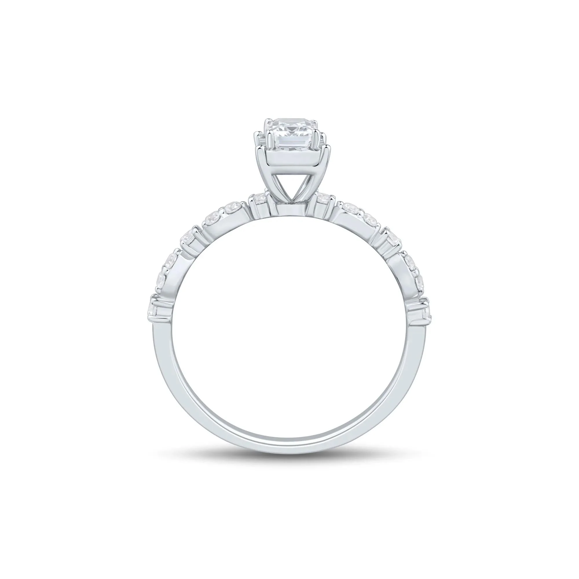 1/2 CT. Tw. Lab Grown Diamond Emerald-Cut Promise Ring 10K White Gold Size 8 1mm - Image 2