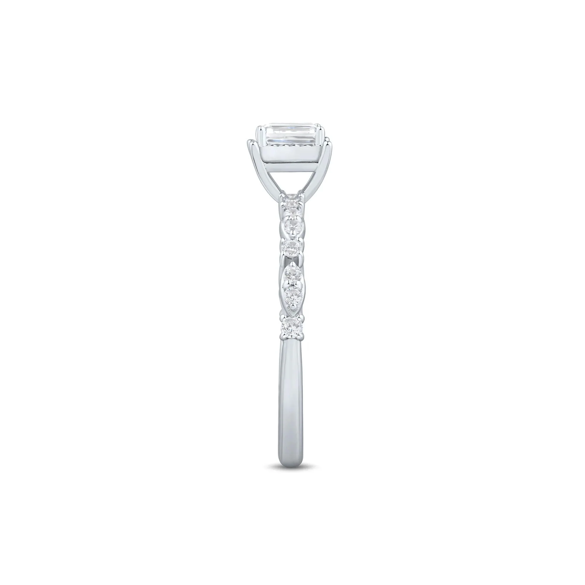 1/2 CT. Tw. Lab Grown Diamond Emerald-Cut Promise Ring 10K White Gold Size 8 1mm - Image 3