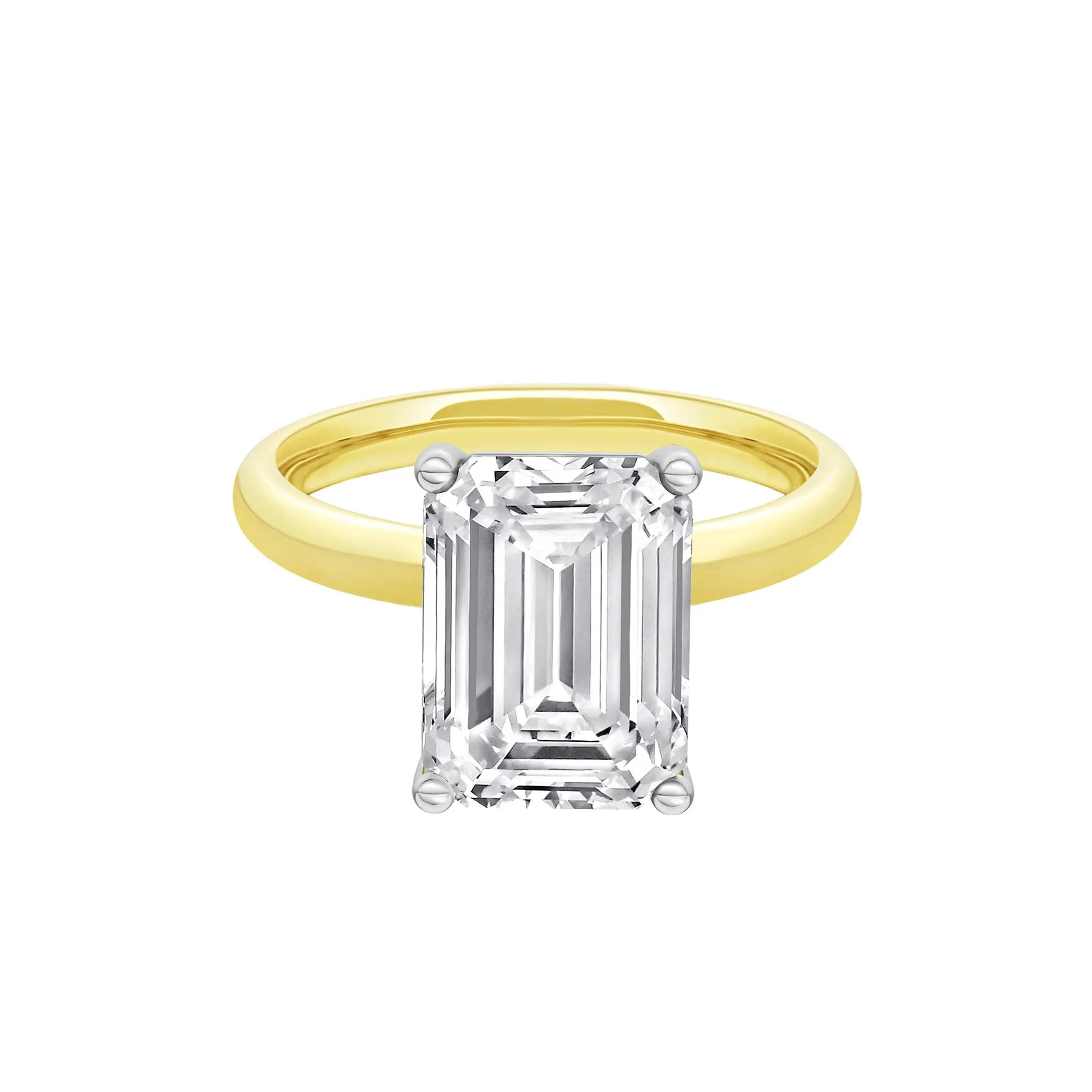 Lab Grown Diamond Emerald-Cut Solitaire Ring 14K Yellow & White Gold (5 CT.) Size 10 2mm