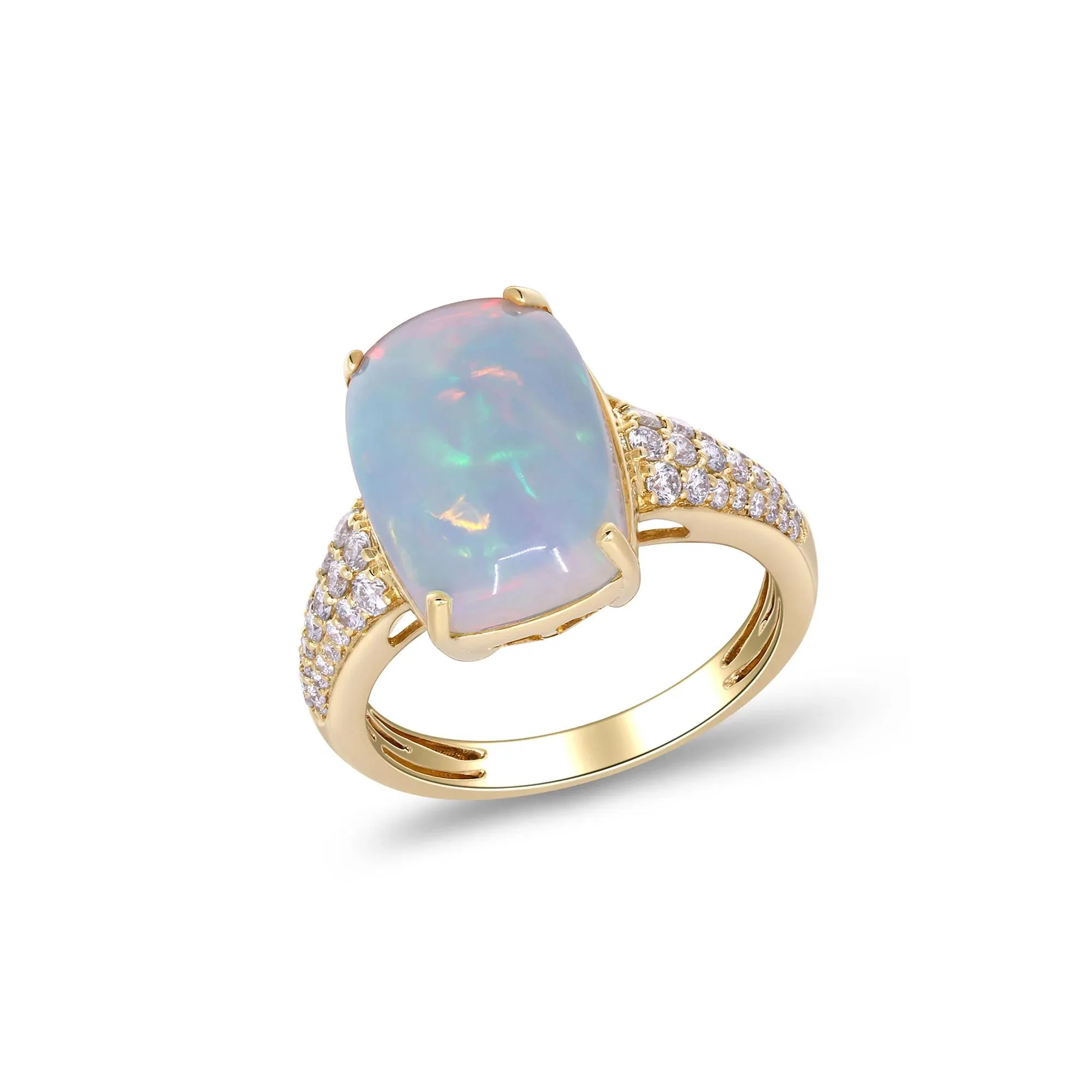 3/8 CT. Tw. Ethiopian Opal Cabochon & Diamond Thick Band Ring 10K Yellow Gold Size 6.5 2mm - Image 5