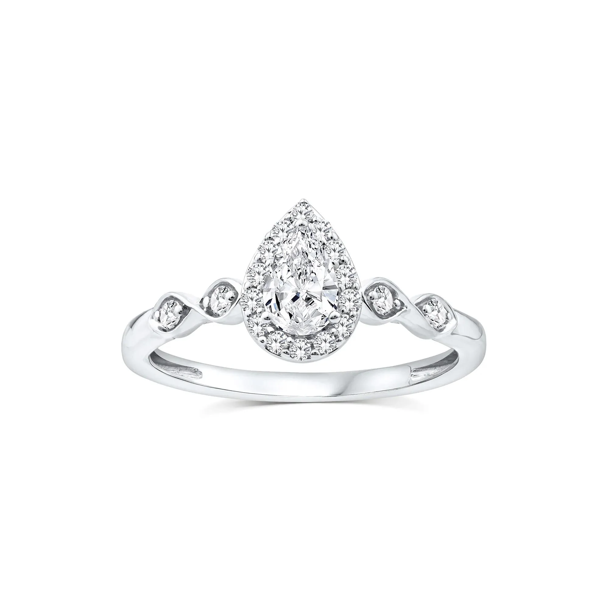 1/2 CT. Tw. Lab Grown Diamond Pear Promise Ring 10K White Gold Size 6.5 1mm