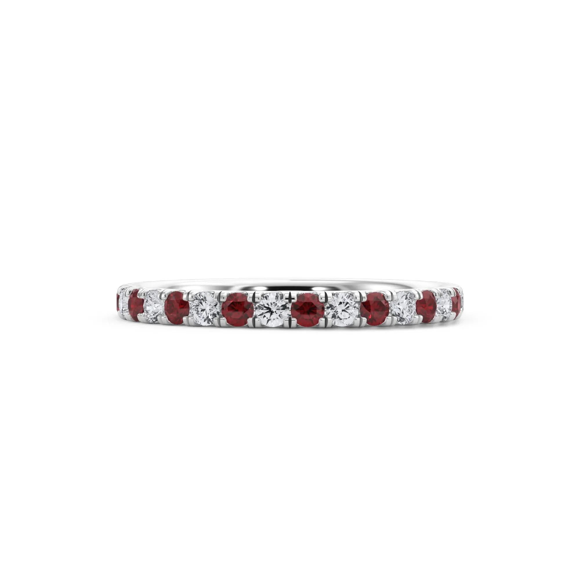 1/3 CT. Tw. Lab Grown Diamond & Lab-Created Ruby Anniversary Band Ring 14K White Gold Size 7 3mm
