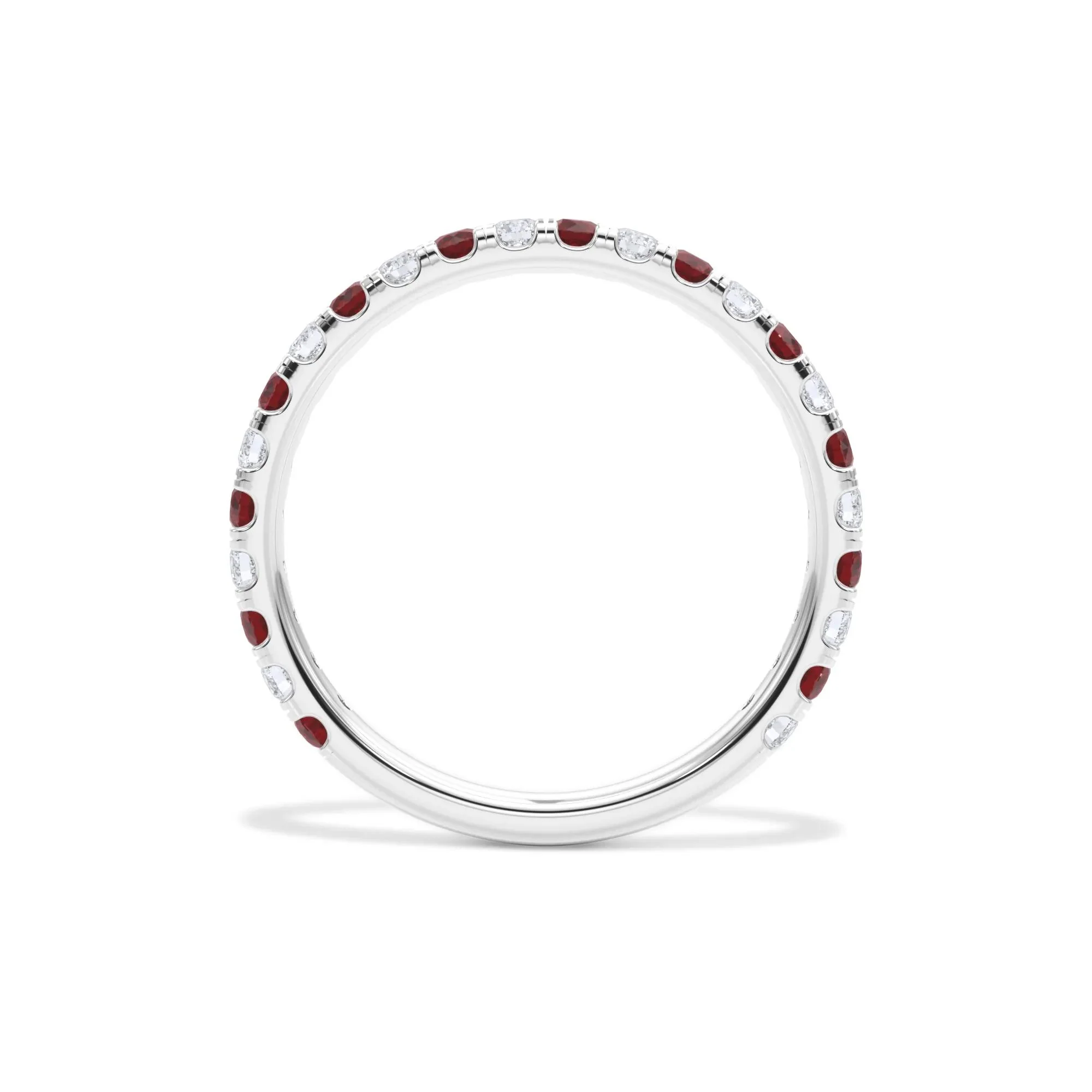 1/3 CT. Tw. Lab Grown Diamond & Lab-Created Ruby Anniversary Band Ring 14K White Gold Size 7 3mm - Image 2