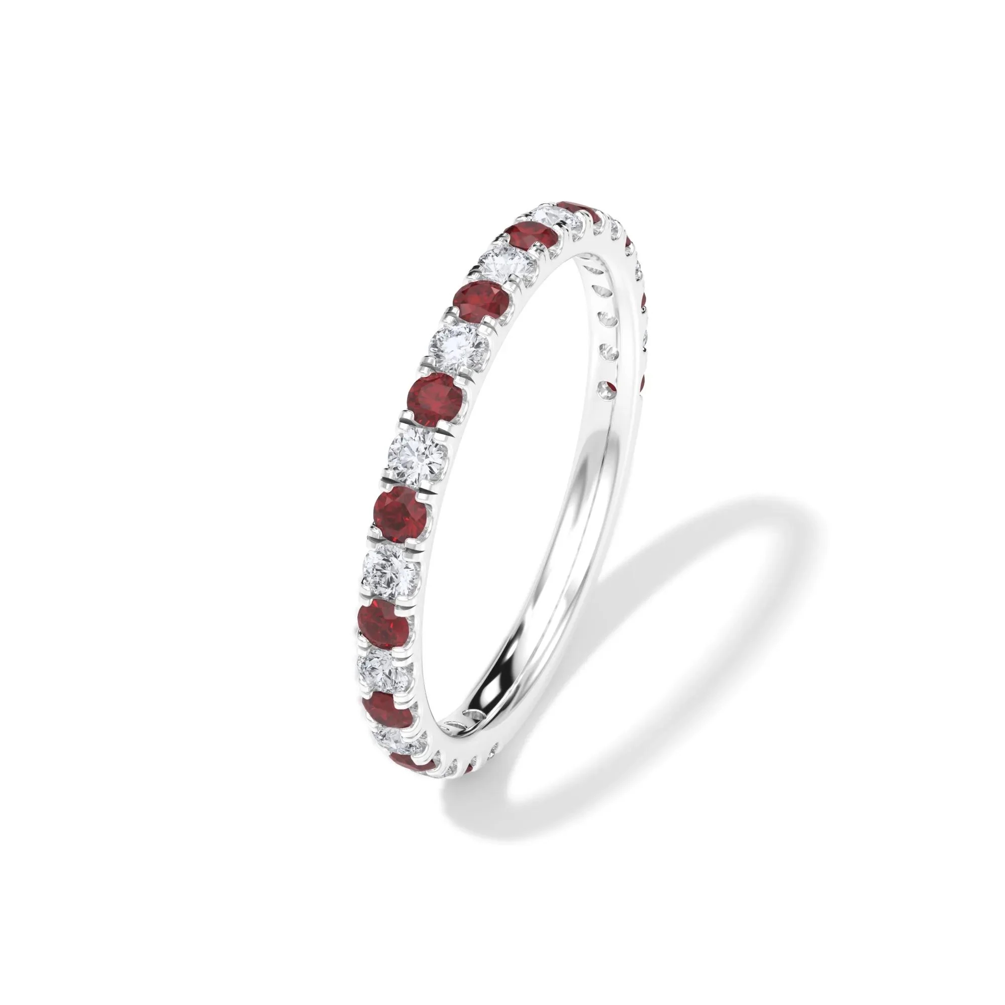 1/3 CT. Tw. Lab Grown Diamond & Lab-Created Ruby Anniversary Band Ring 14K White Gold Size 7 3mm - Image 4