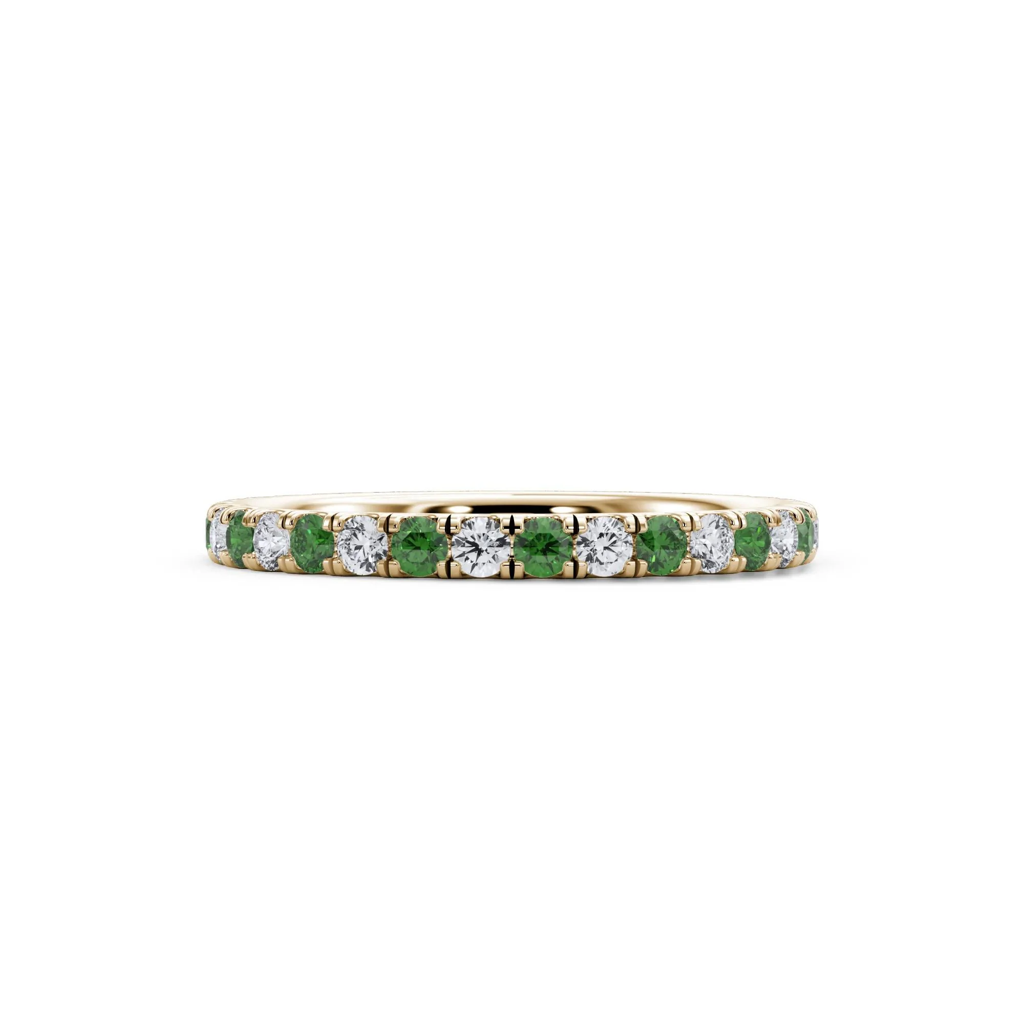 1/3 CT. Tw. Lab Grown Diamond & Lab-Created Emerald Anniversary Band Ring 14K Yellow Gold Size 6.5 3mm
