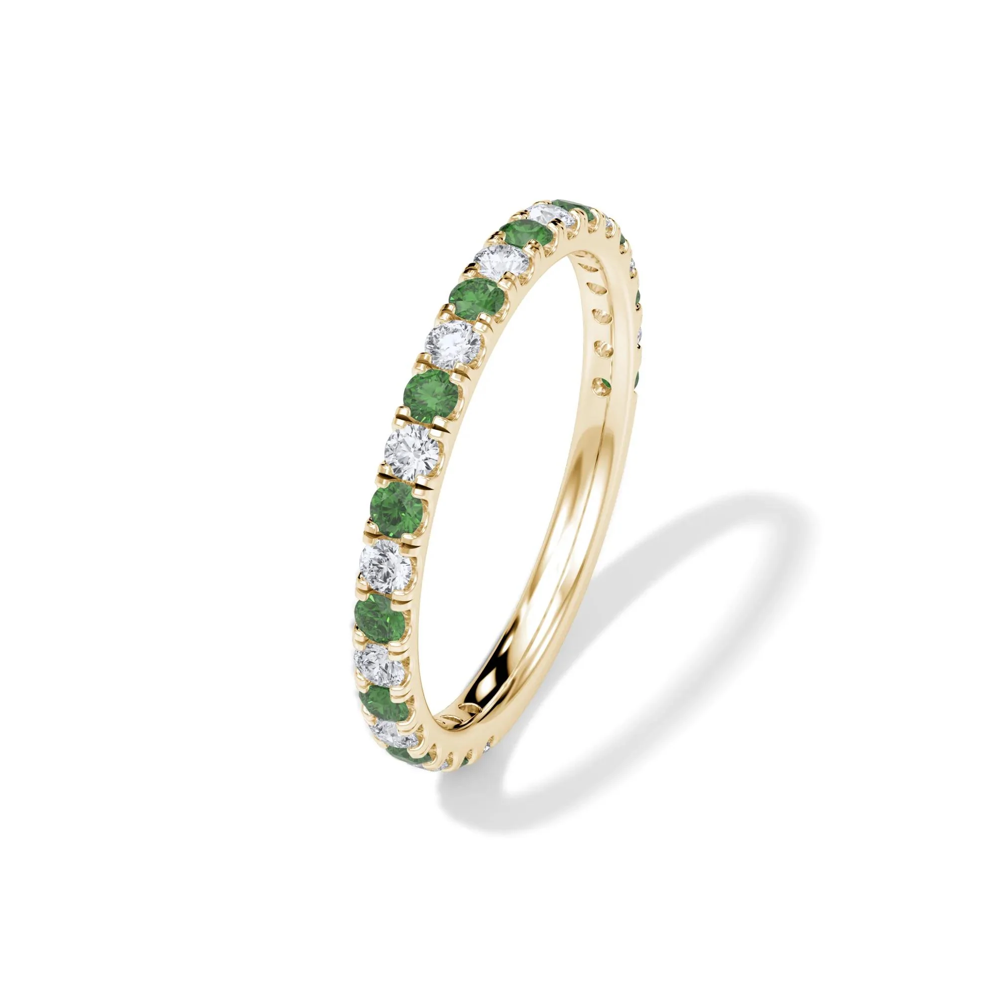 1/3 CT. Tw. Lab Grown Diamond & Lab-Created Emerald Anniversary Band Ring 14K Yellow Gold Size 6.5 3mm - Image 4