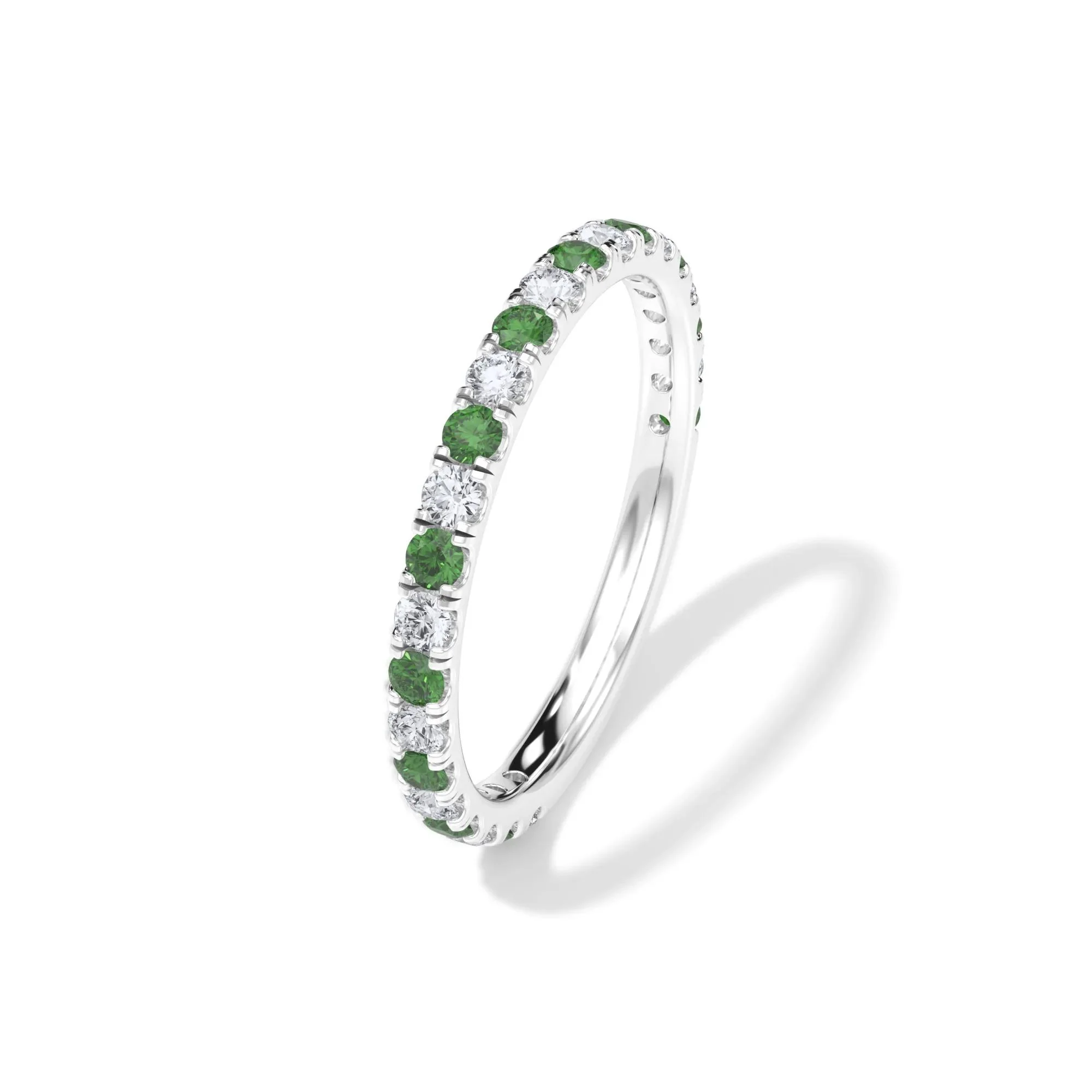 1/3 CT. Tw. Lab Grown Diamond & Lab-Created Emerald Anniversary Band Ring Platinum White Size 7 3mm - Image 4