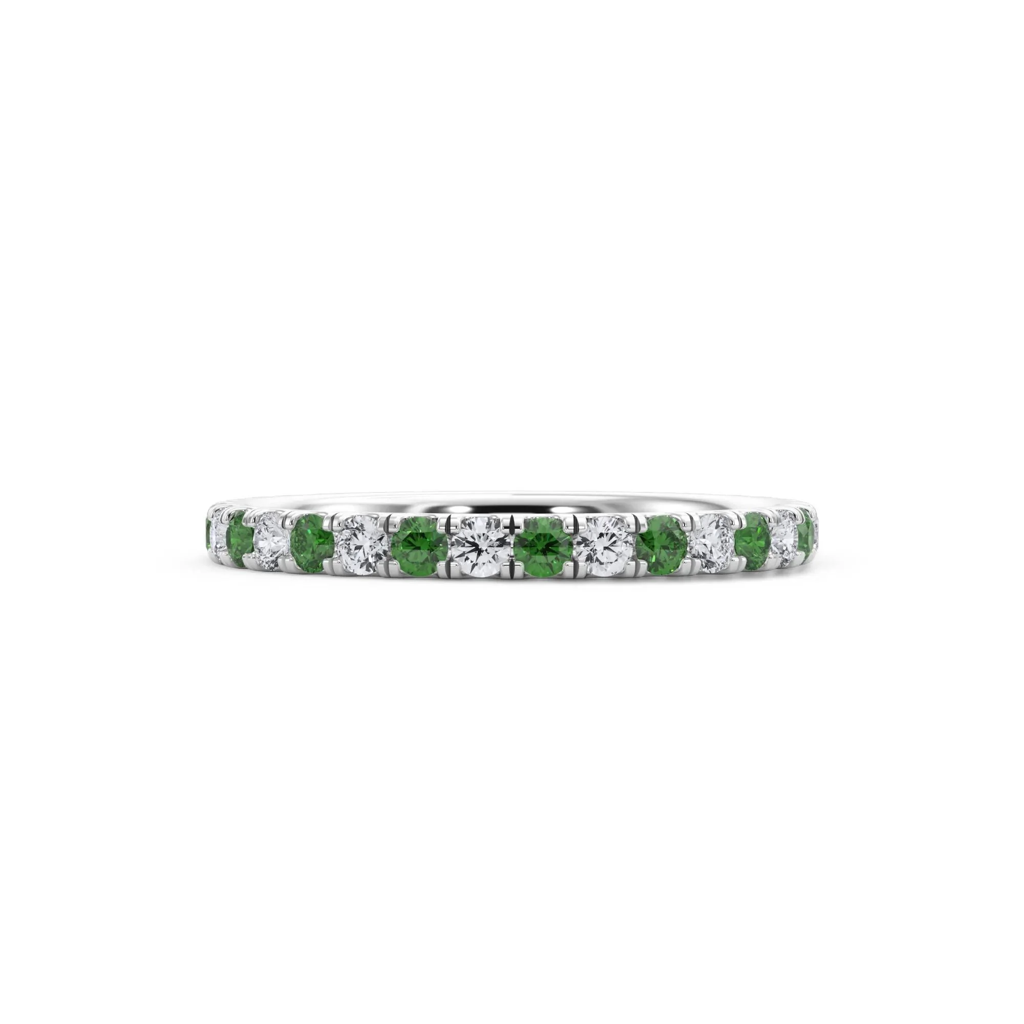 1/3 CT. Tw. Lab Grown Diamond & Lab-Created Emerald Anniversary Band Ring Platinum White Size 7.5 3mm