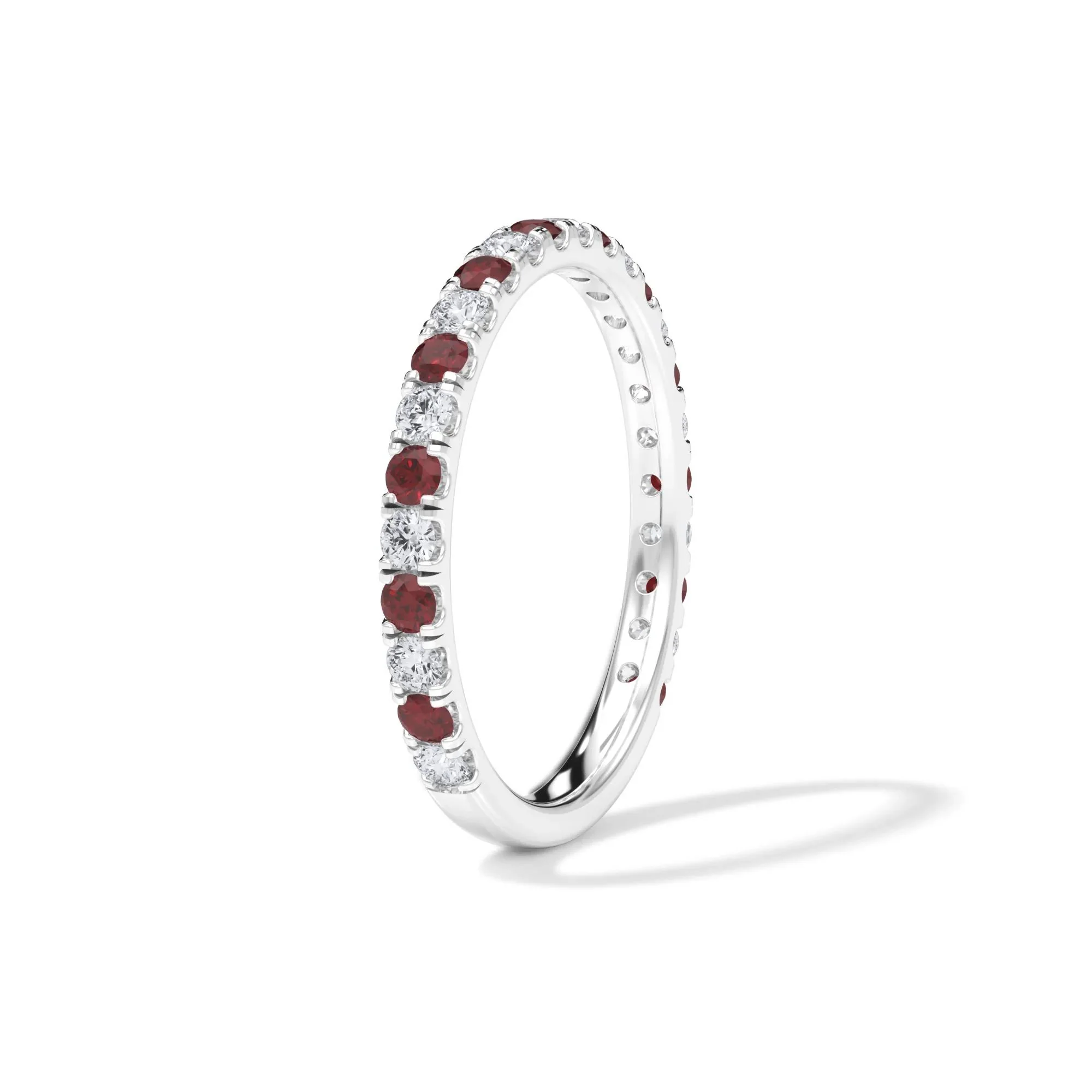 1/3 CT. Tw. Lab Grown Diamond & Lab-Created Ruby Anniversary Band Ring Platinum White Size 9 3mm - Image 3