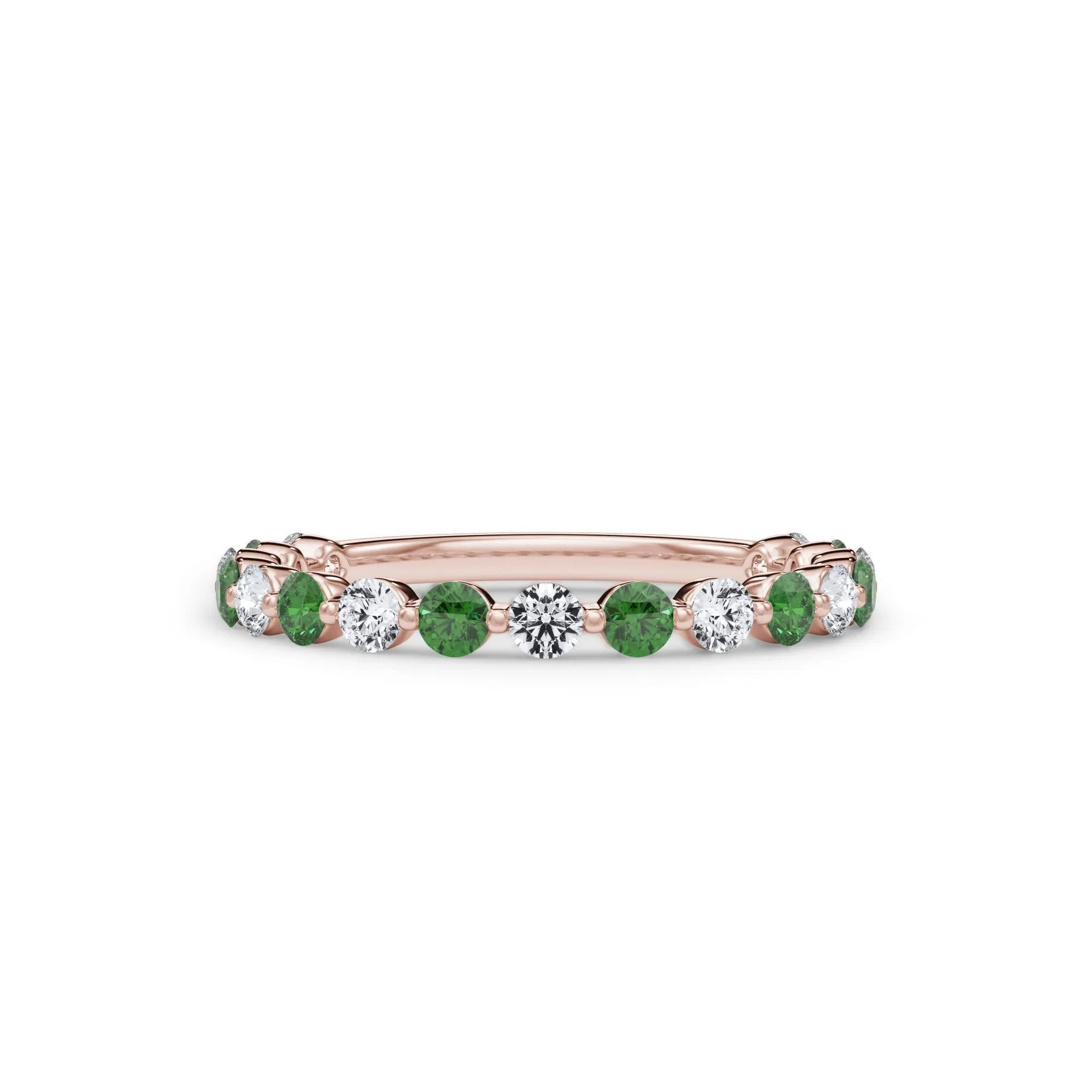 1/3 CT. Tw. Lab Grown Diamond & Lab-Created Emerald Half Eternity Anniversary Band Ring 14K Rose Gold Size 4.5 3mm