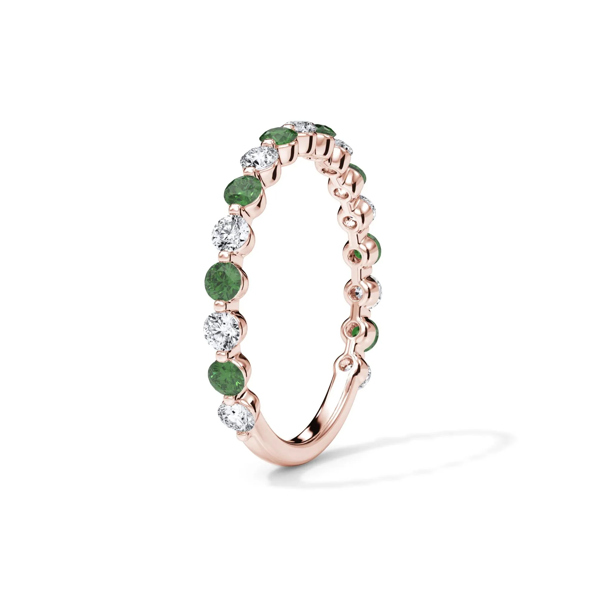 1/3 CT. Tw. Lab Grown Diamond & Lab-Created Emerald Half Eternity Anniversary Band Ring 14K Rose Gold Size 4.5 3mm - Image 3