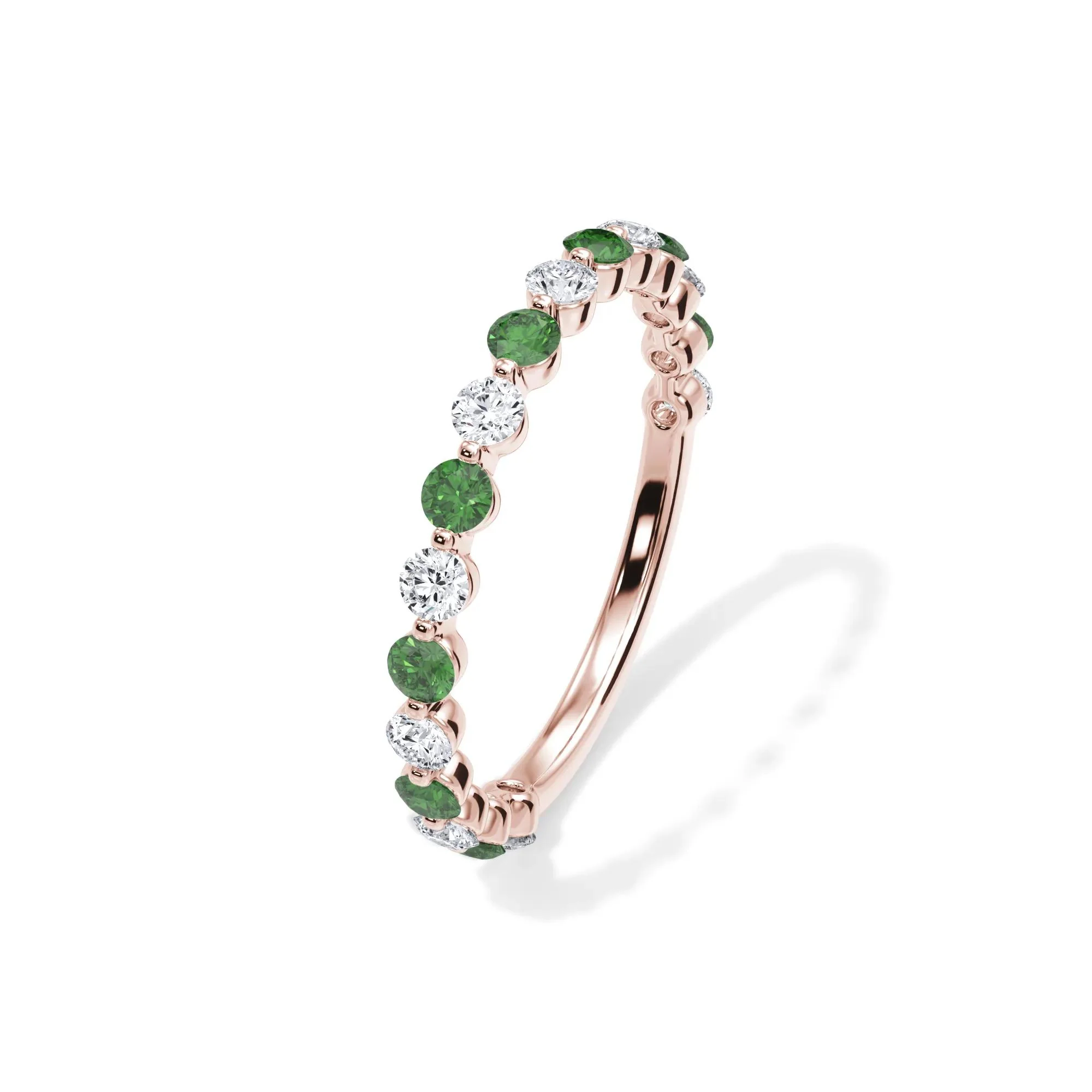 1/3 CT. Tw. Lab Grown Diamond & Lab-Created Emerald Half Eternity Anniversary Band Ring 14K Rose Gold Size 4.5 3mm - Image 4