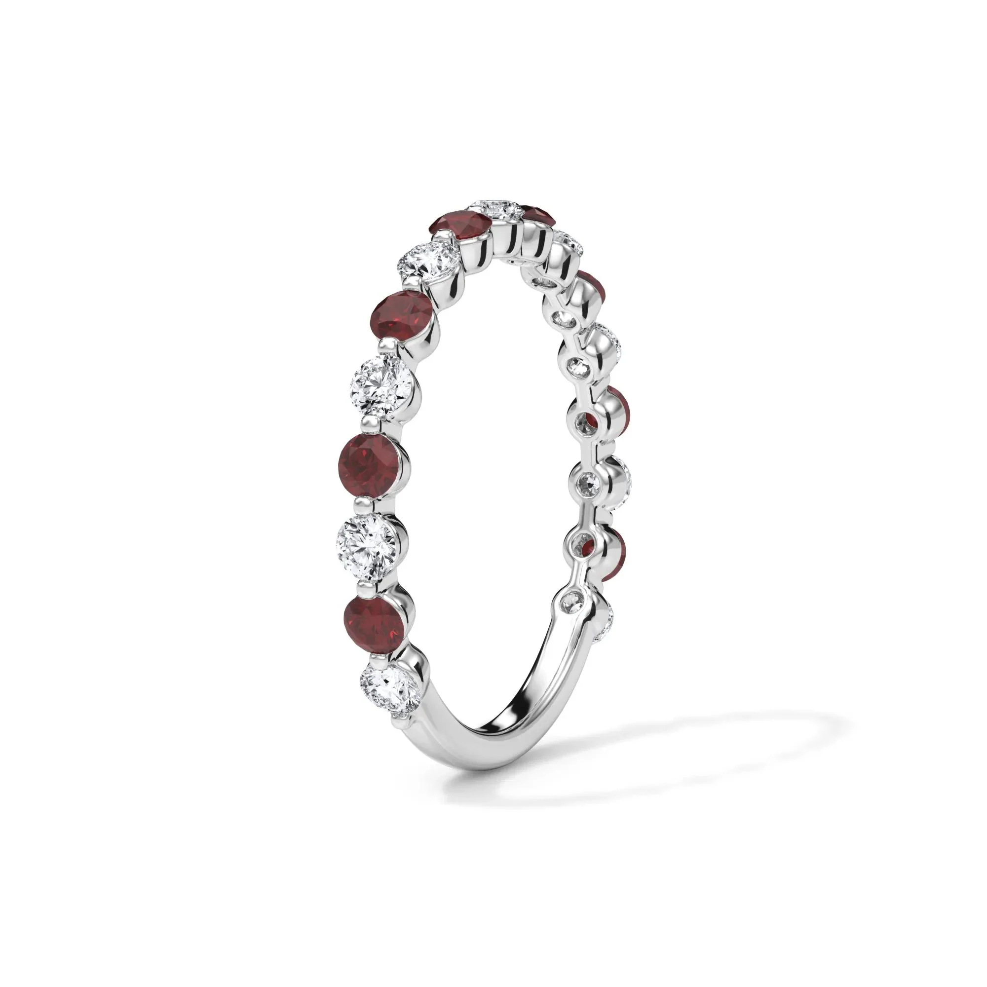1/3 CT. Tw. Lab Grown Diamond & Lab-Created Ruby Half Eternity Anniversary Band Ring 14K White Gold Size 6.5 3mm - Image 3