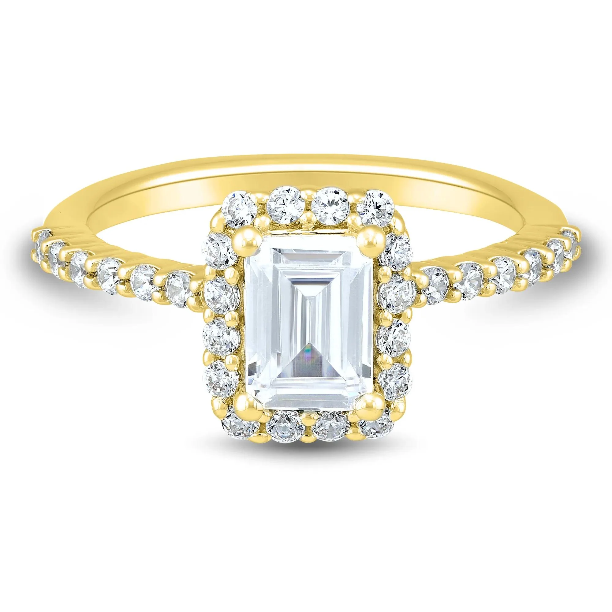 1 3/4 CT. Tw. Lab Grown Diamond Emerald-Cut Halo Engagement Ring 14K Yellow Gold Size 7.5 1mm