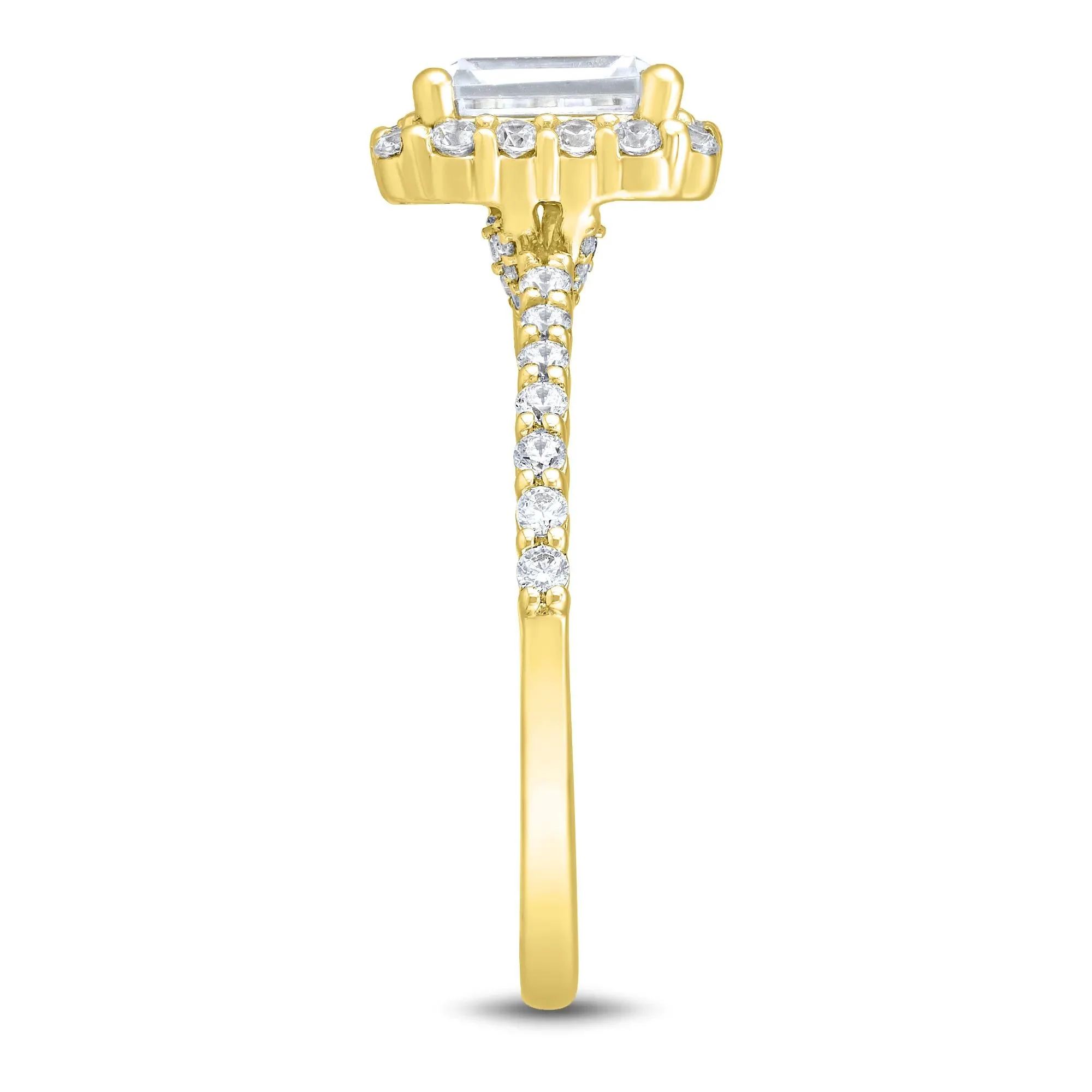 1 3/4 CT. Tw. Lab Grown Diamond Emerald-Cut Halo Engagement Ring 14K Yellow Gold Size 7.5 1mm - Image 2