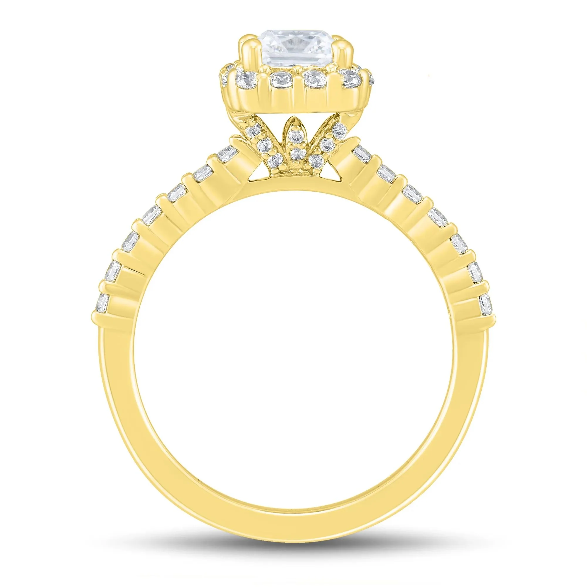 1 3/4 CT. Tw. Lab Grown Diamond Emerald-Cut Halo Engagement Ring 14K Yellow Gold Size 7.5 1mm - Image 3
