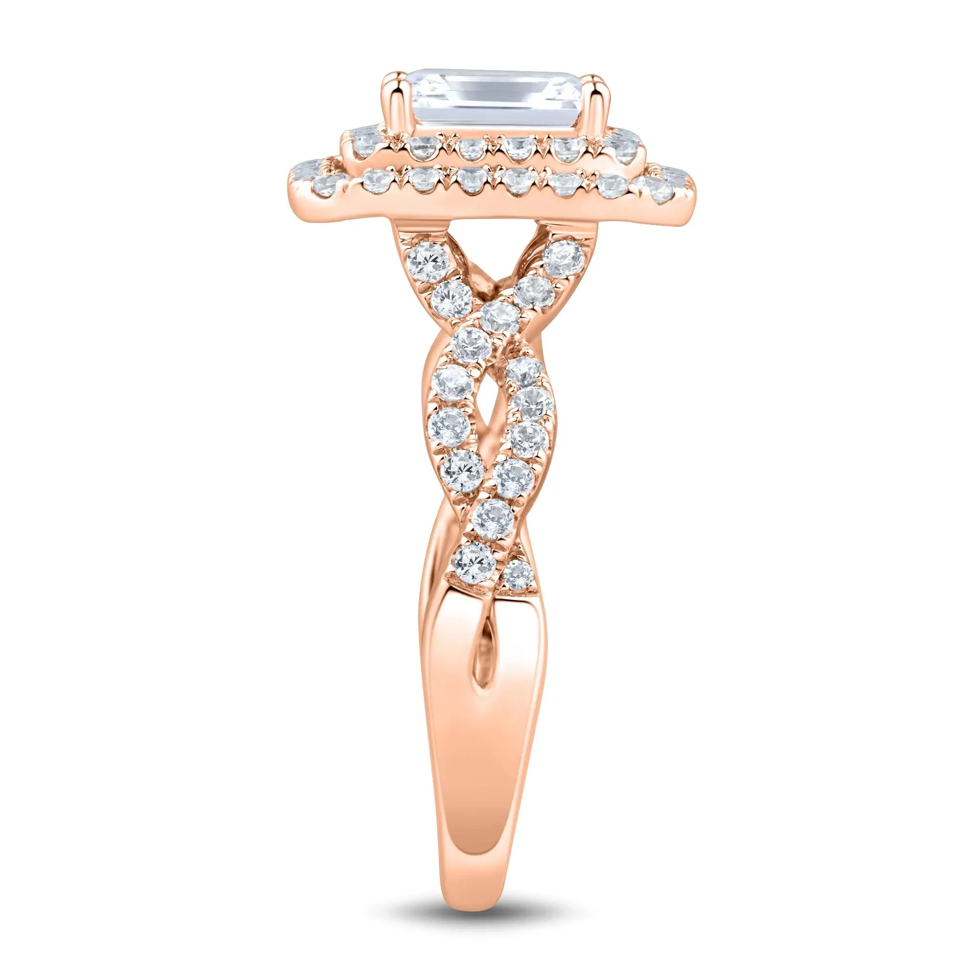 1/2 CT. Tw. Lab Grown Diamond Emerald-Cut Halo Engagement Ring 14K Rose Gold Size 5 1.5mm - Image 3