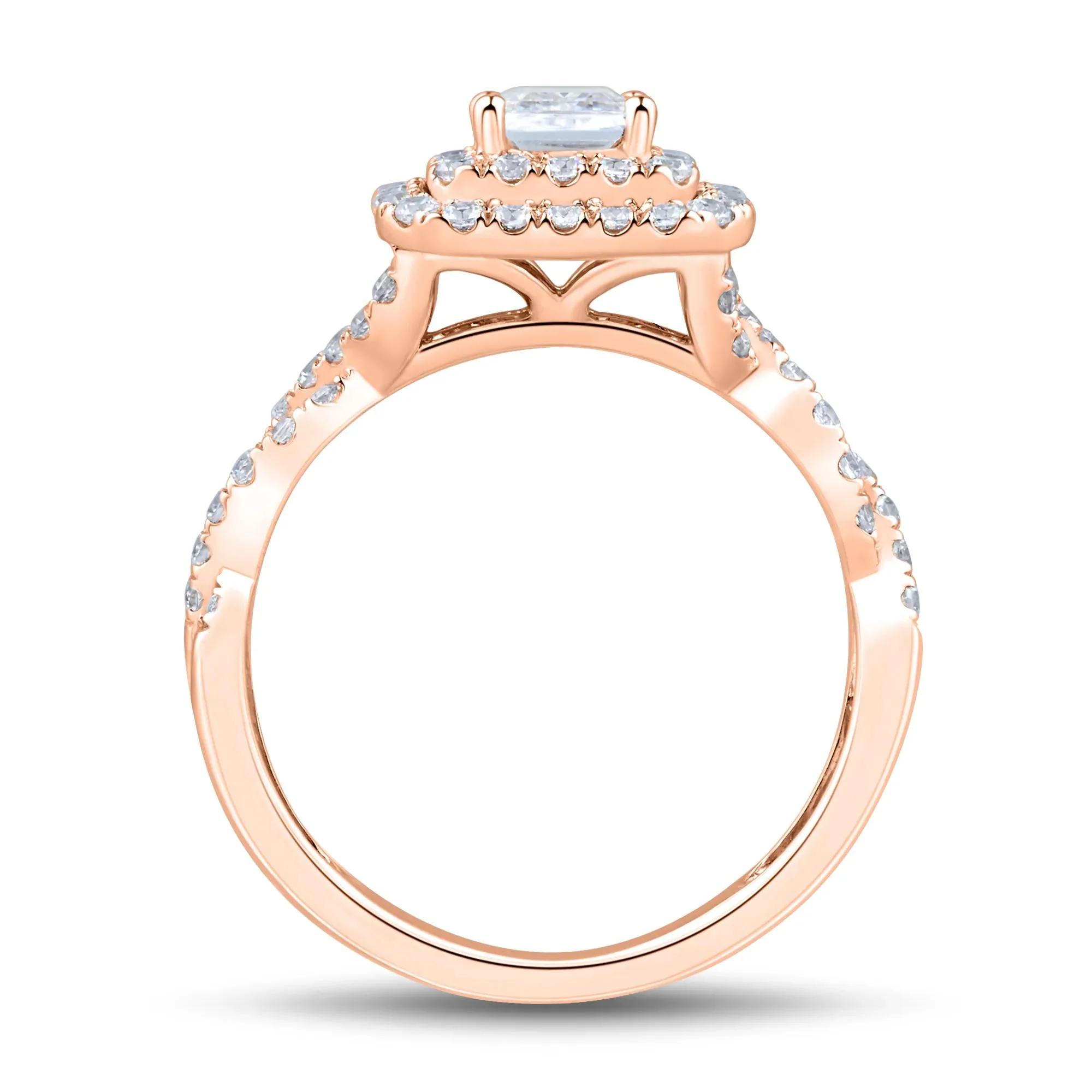 1/2 CT. Tw. Lab Grown Diamond Emerald-Cut Halo Engagement Ring 14K Rose Gold Size 8 1.5mm - Image 2