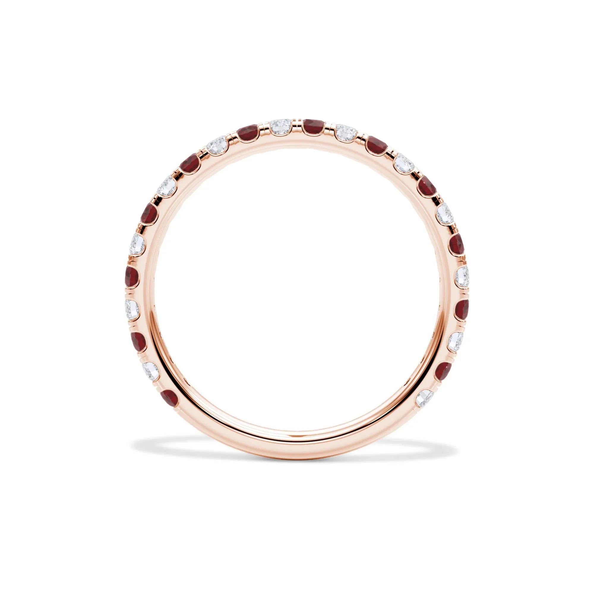 1/3 CT. Tw. Lab Grown Diamond & Lab-Created Ruby Anniversary Band Ring 14K Rose Gold Size 8 3mm - Image 2