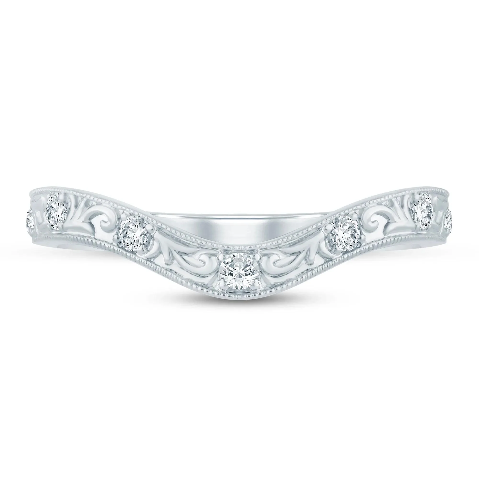 1/7 CT. Tw. Lab Grown Diamond Engraved Contour Band Ring 14K White Gold Size 8.5 2mm