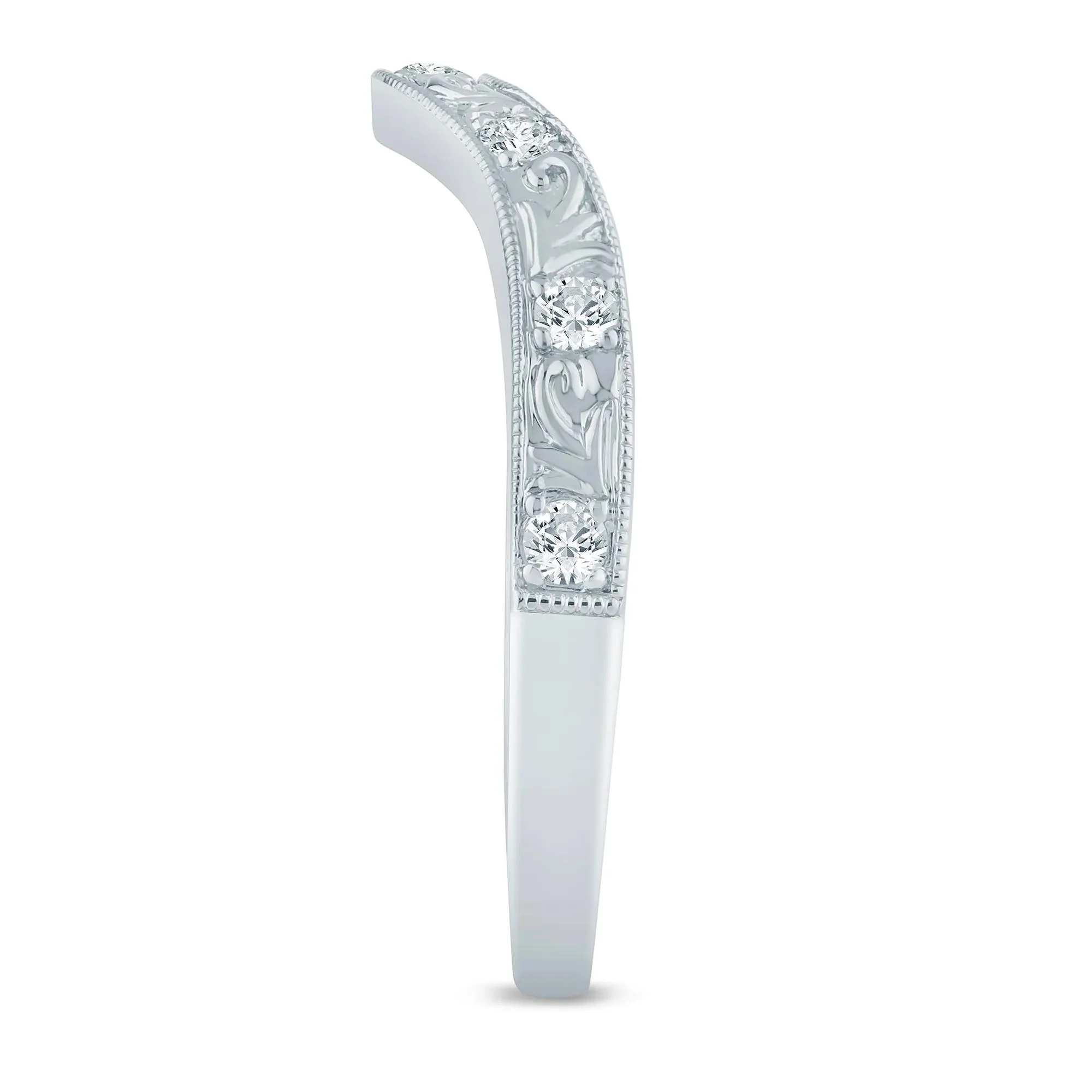 1/7 CT. Tw. Lab Grown Diamond Engraved Contour Band Ring 14K White Gold Size 8.5 2mm - Image 3
