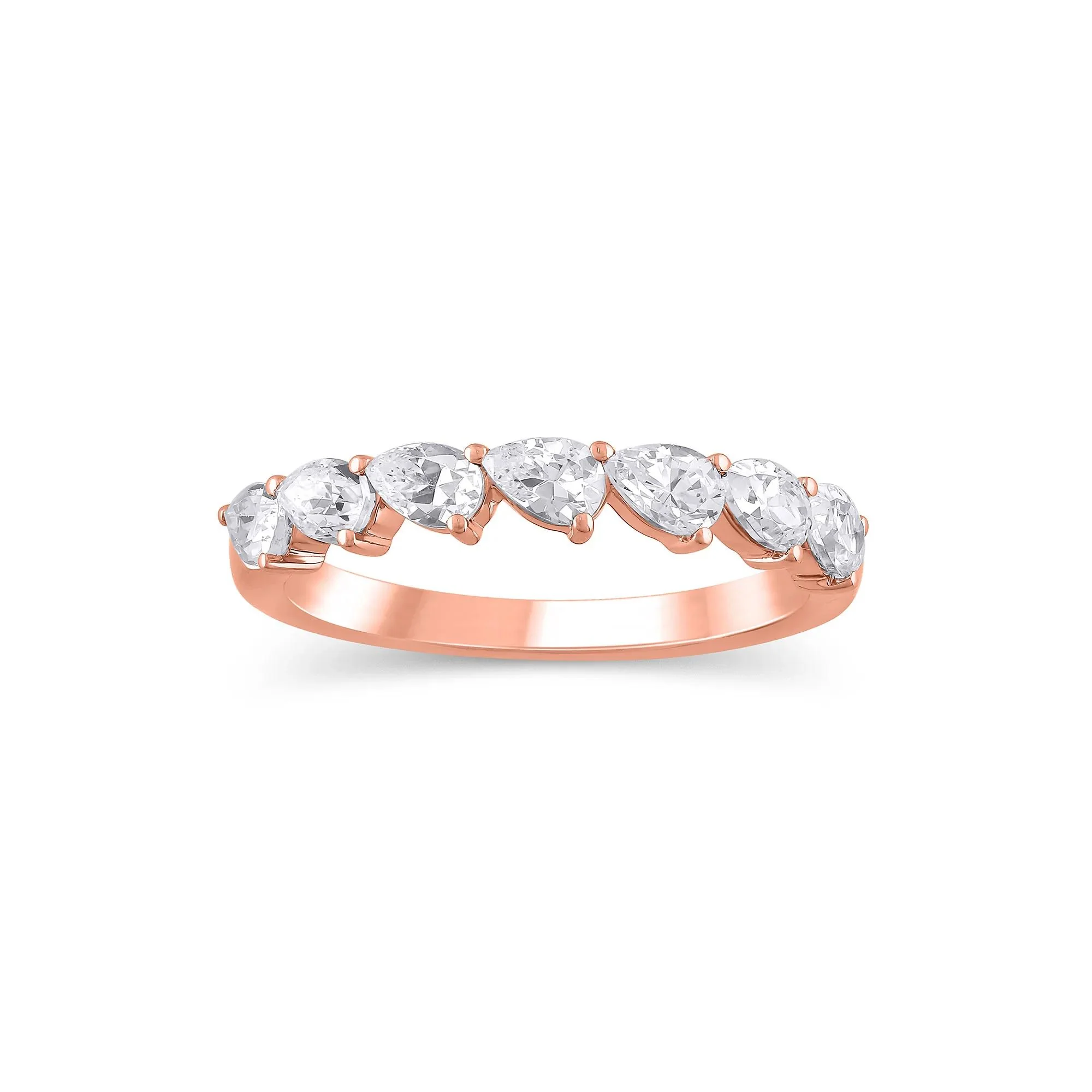 1 CT. Tw. Lab Grown Diamond Pear-Shaped Slant Anniversary Band Ring 10K Rose Gold Size 6 3mm