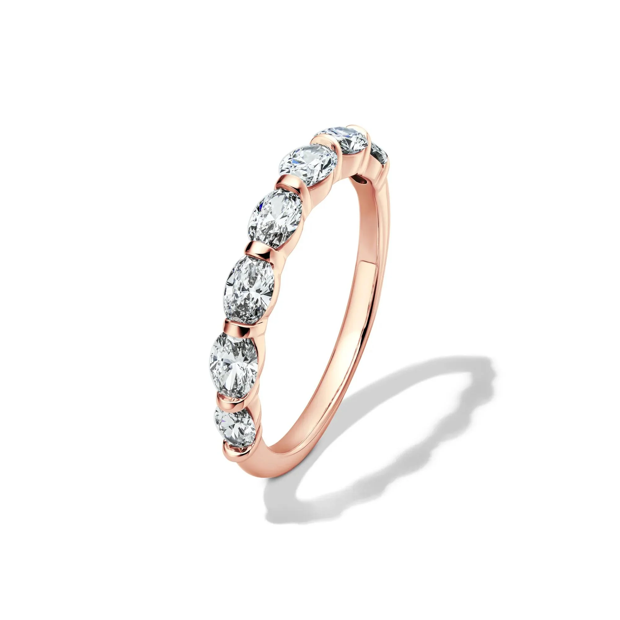 1 CT. Tw. Lab Grown Diamond Oval Bar Set Anniversary Band Ring 14K Rose Gold Size 9 2mm - Image 4