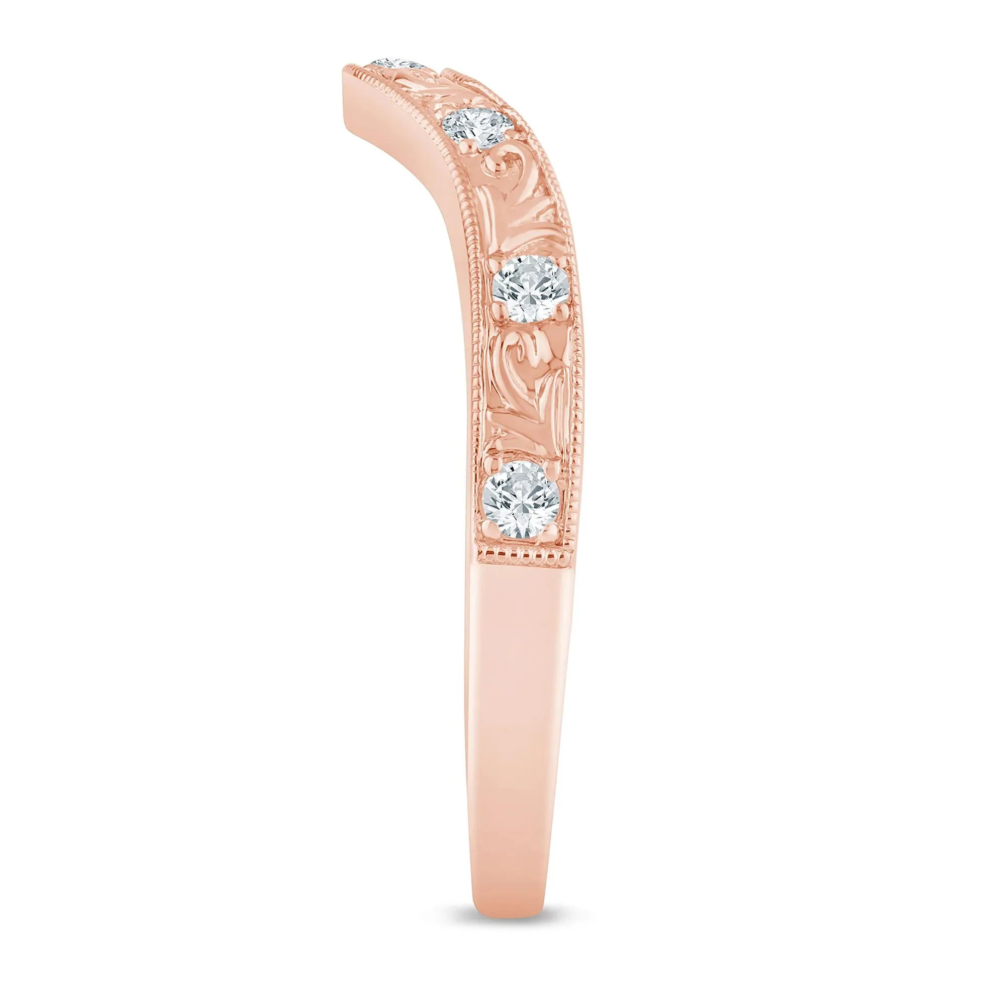 1/7 CT. Tw. Lab Grown Diamond Engraved Contour Band Ring 14K Rose Gold Size 7.5 2mm - Image 3