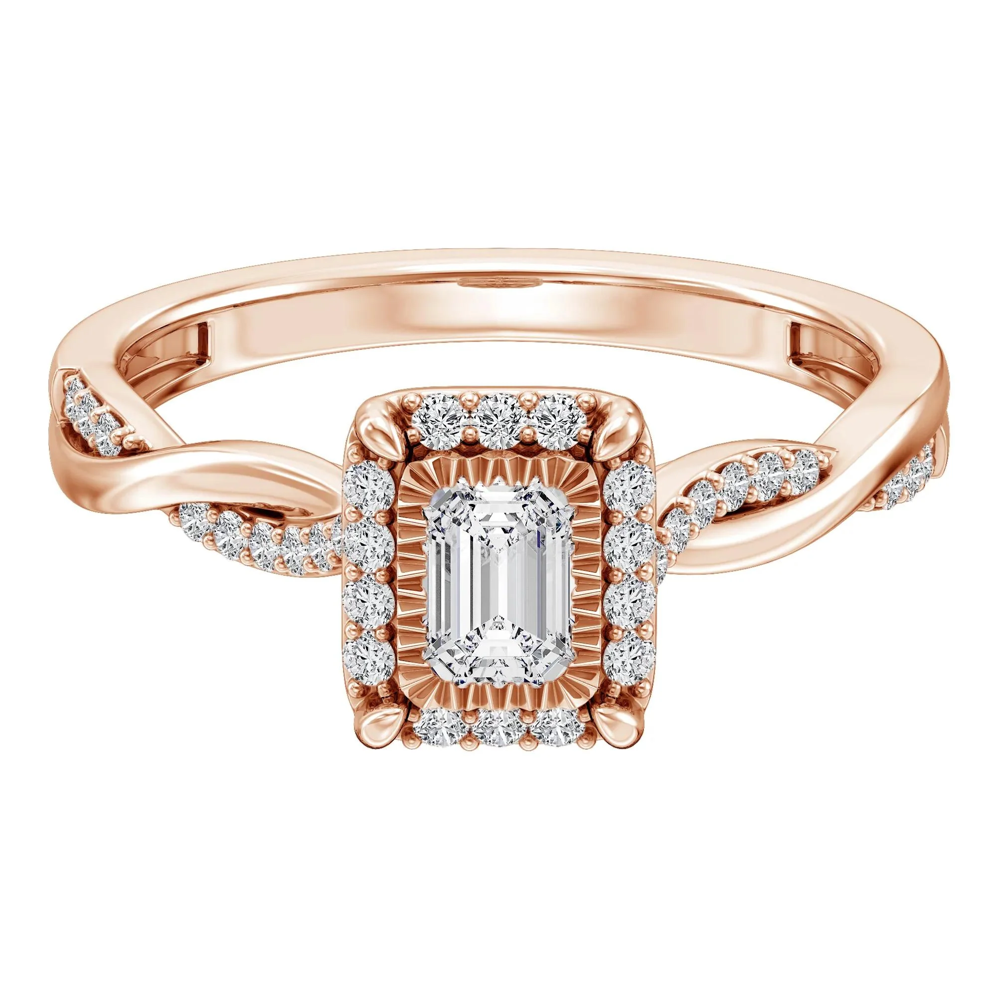 1/2 CT. Tw. Lab Grown Diamond Emerald-Cut Twist Shank Promise Ring 10K Rose Gold Size 5.5 1.5mm