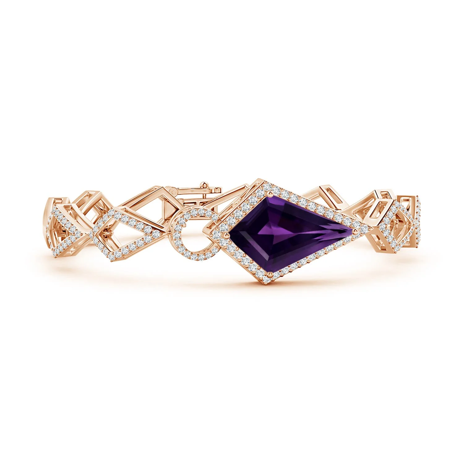 11.83 CTW GIA Certified Kite-Shaped Step-Cut Amethyst Bracelet in 14K Rose Gold - Image 5