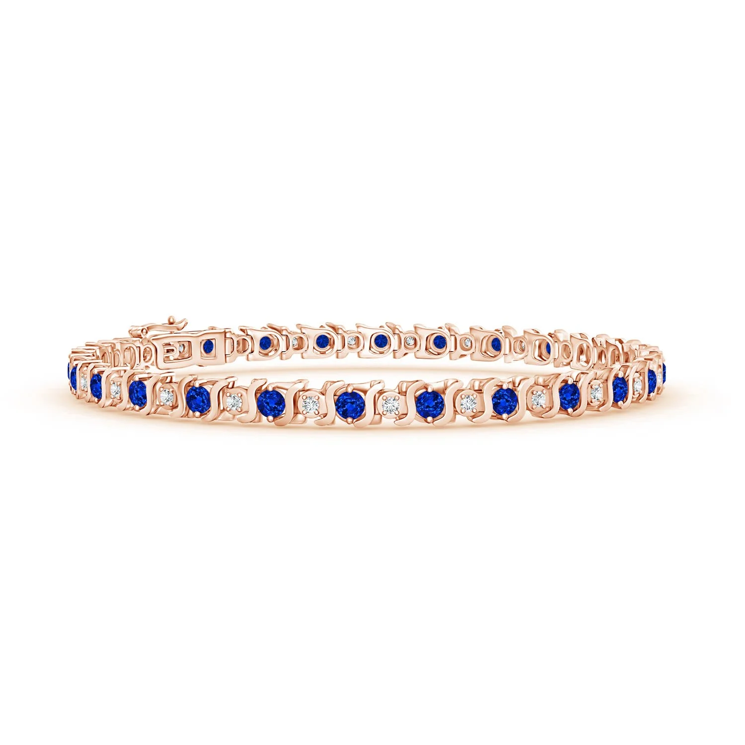 2.65 CTW Lab-Grown Bezel-Set Blue Sapphire and Lab Diamond Evil Eye Bracelet in 18K Rose Gold - Image 5