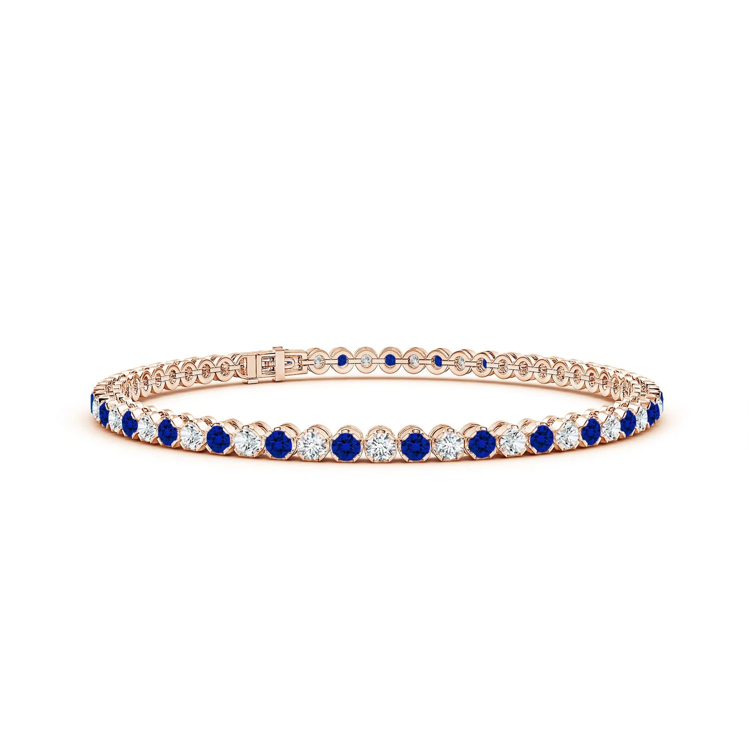 2.56 CTW Prong-Set Round Lab-Grown Blue Sapphire and Diamond Alternating Tennis Bolo Bracelet in 14K White Gold - Image 3