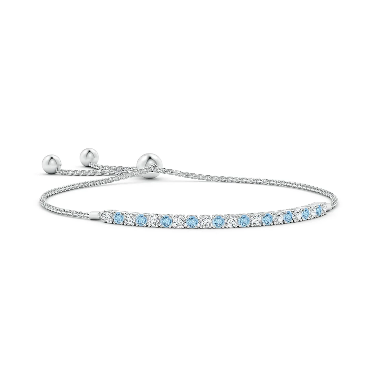 2.56 CTW Prong-Set Round Lab-Grown Blue Sapphire and Diamond Alternating Tennis Bolo Bracelet in 14K White Gold - Image 5