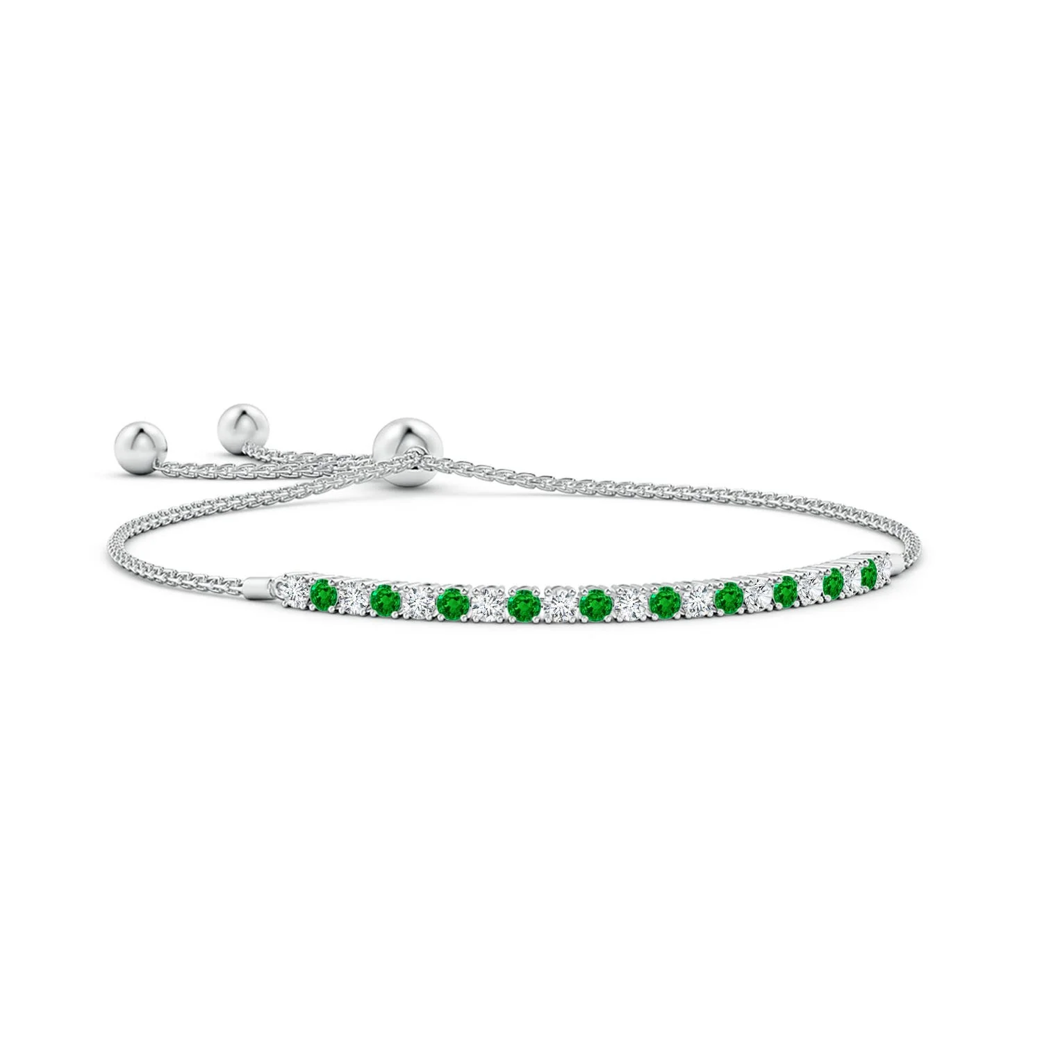 2.56 CTW Prong-Set Round Lab-Grown Blue Sapphire and Diamond Alternating Tennis Bolo Bracelet in 14K White Gold - Image 7