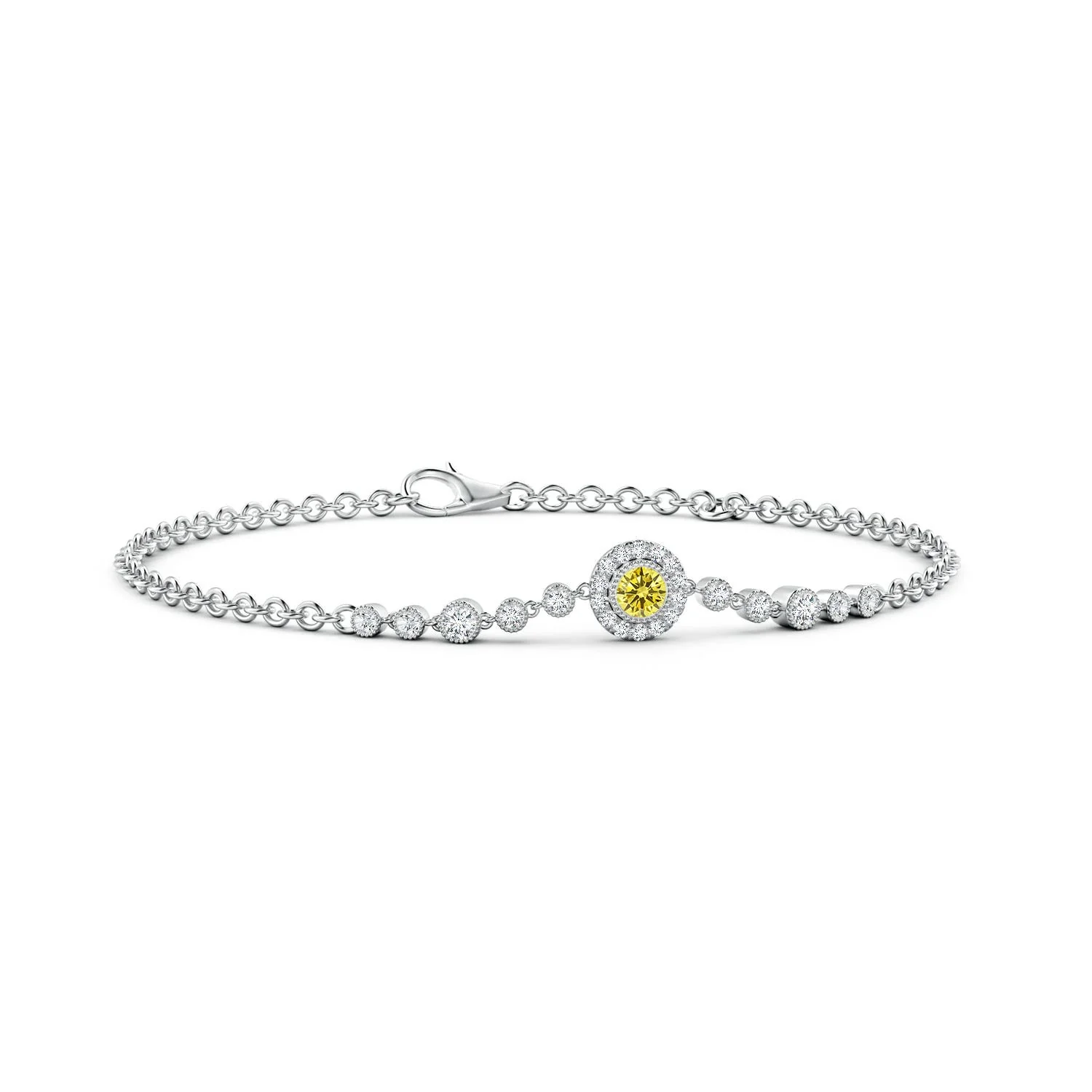 0.49 CTW Vintage Style Bezel-Set Lab-Grown Fancy Intense Yellow and White Diamond Bracelet in 18K White Gold - Image 8