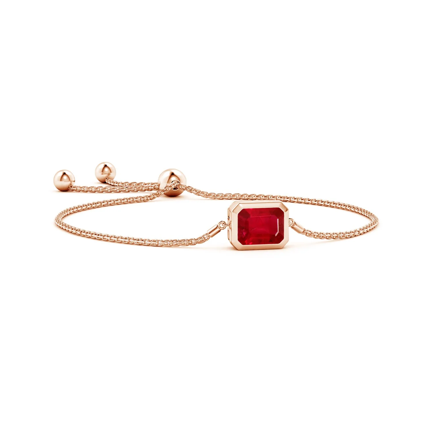 4.0 CTW Lab-Grown Horizontally Set Emerald-Cut Ruby Bolo Bracelet in 14K Rose Gold - Image 7