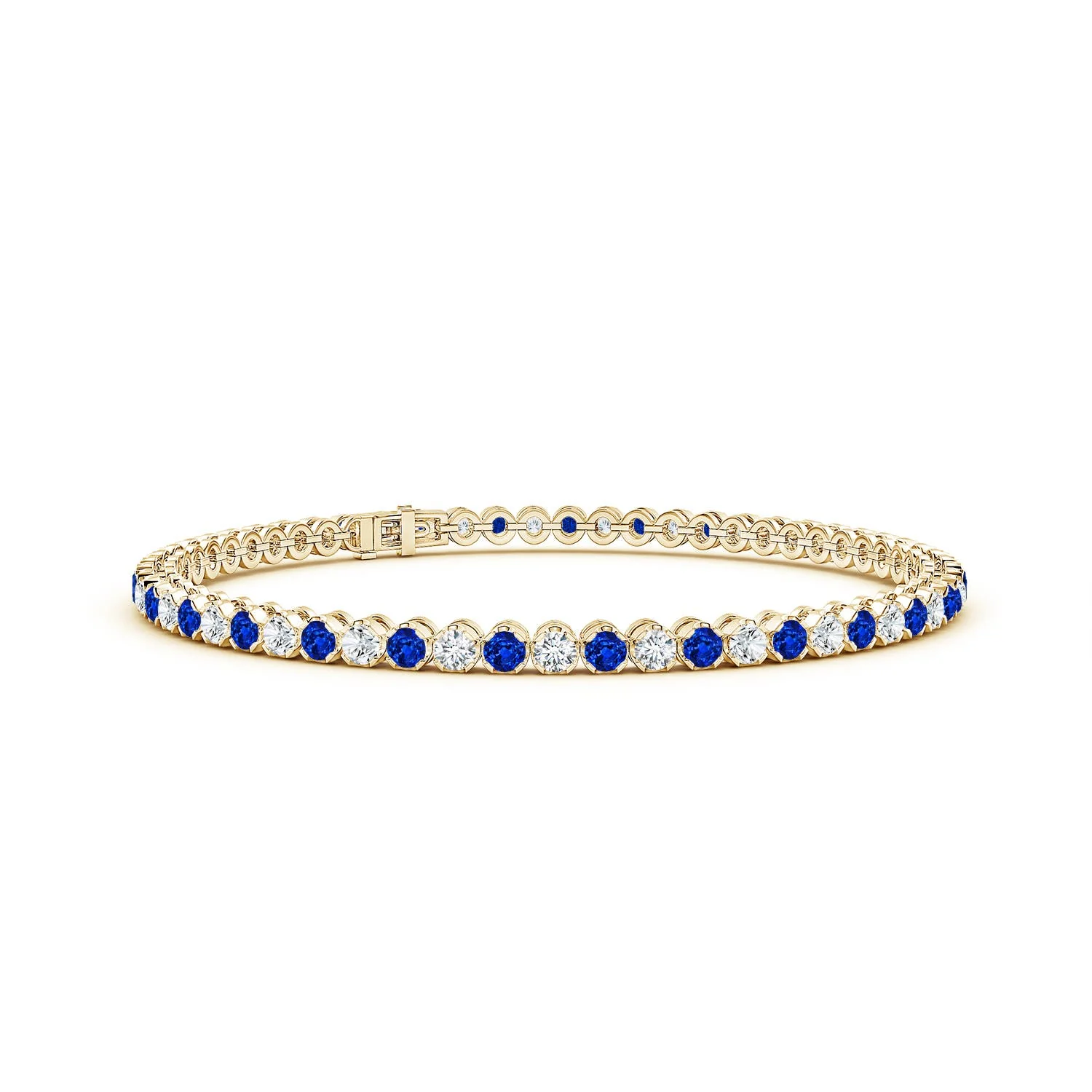 3.39 CTW Lab-Grown Classic Round Sapphire and Lab Diamond Tennis Bracelet in 14K Yellow Gold - Image 6