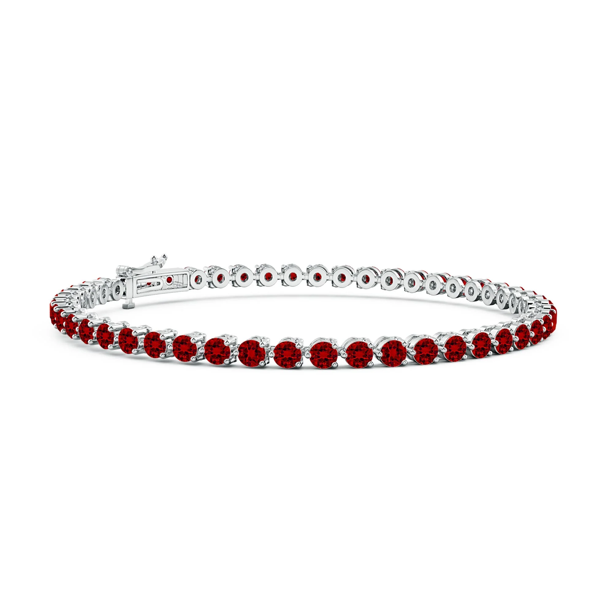 4.5 CTW Alternating Round Lab-Grown Ruby and Diamond Tennis Bracelet in 18K White Gold - Image 8