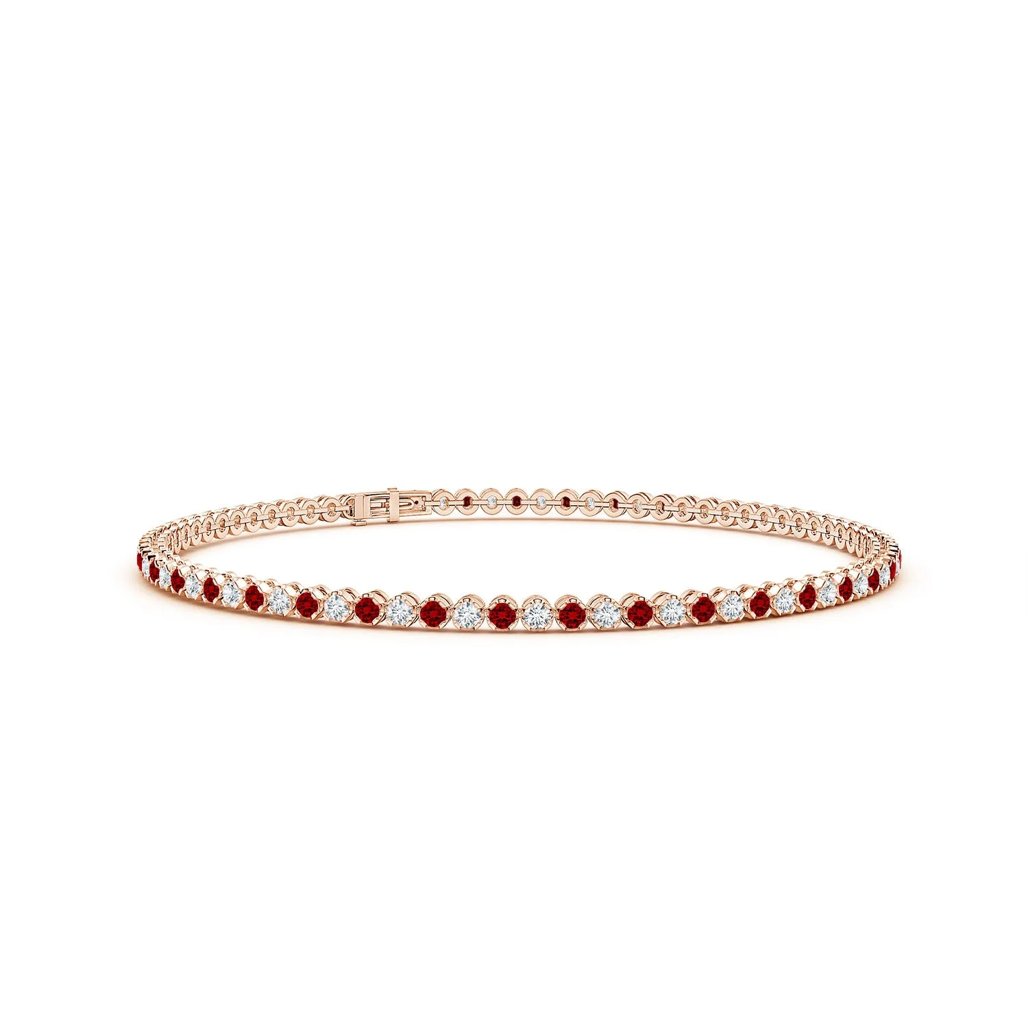2.82 CTW Alternating Oval Lab-Grown Ruby and Round Diamond Tennis Bracelet in 18K White Gold - Image 2