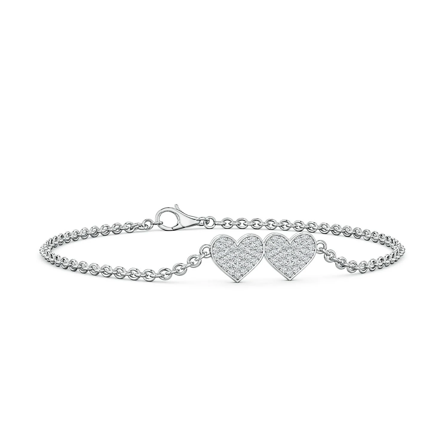 0.31 CTW Pavé Lab-Grown Diamond Double Heart Chain Bracelet in Silver - Image 2