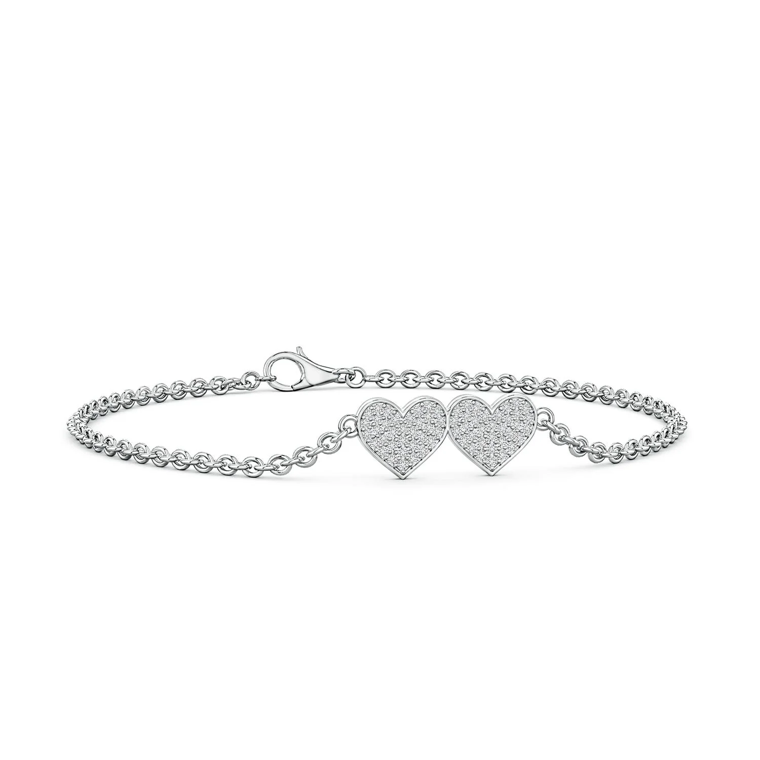 0.31 CTW Pavé Lab-Grown Diamond Double Heart Chain Bracelet in Silver - Image 3