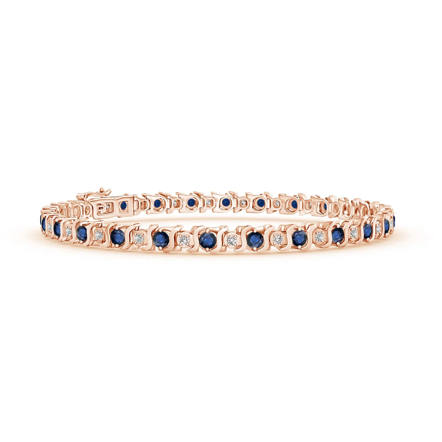 2.56 CTW S Curl Sapphire and Diamond Tennis Bracelet in 14K Rose Gold - Image 6