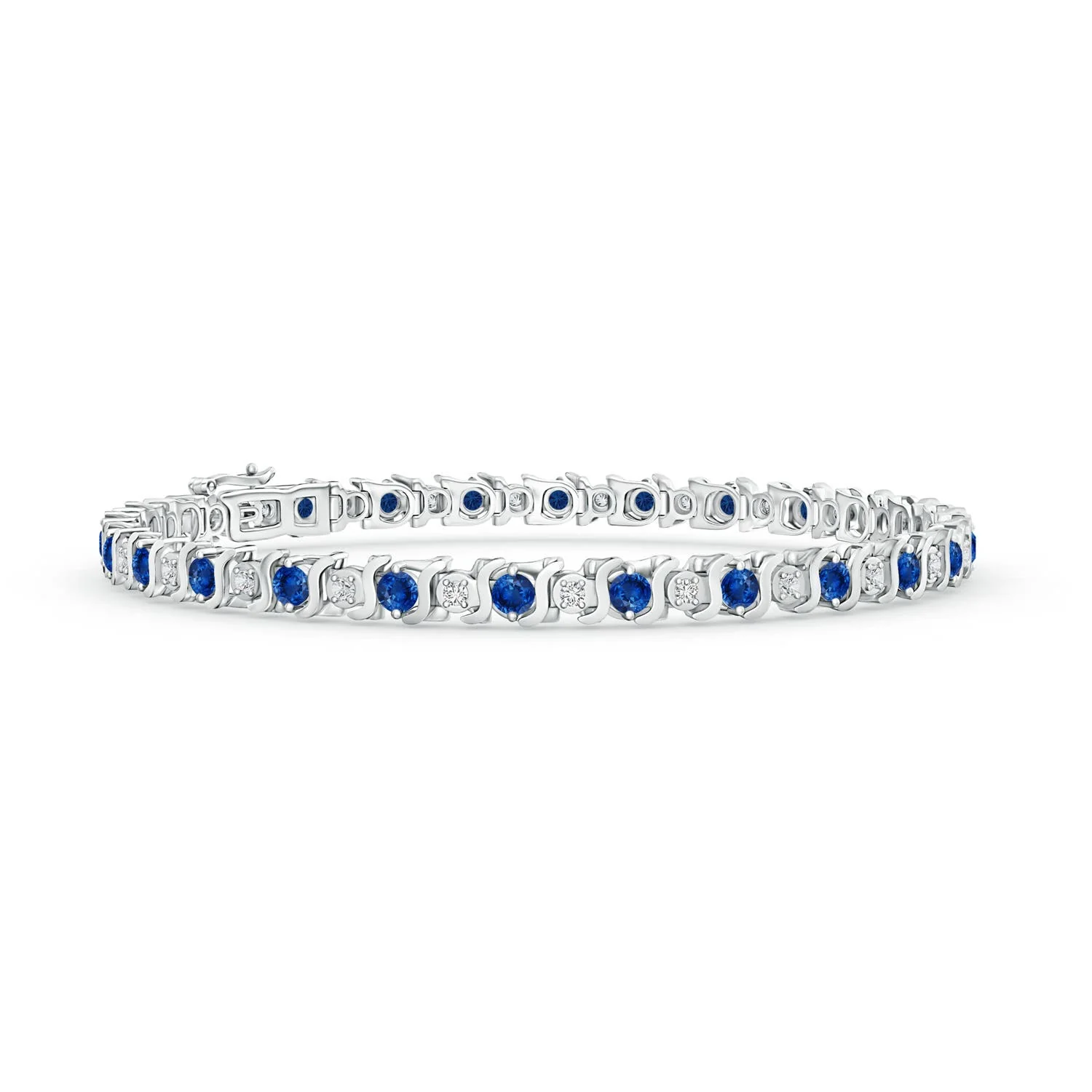 2.56 CTW S Curl Sapphire and Diamond Tennis Bracelet in 14K White Gold - Image 9