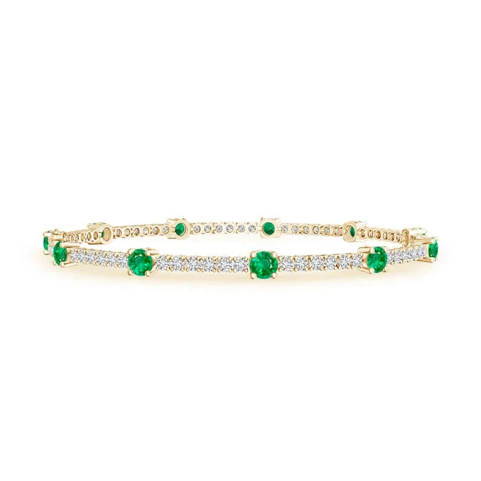 2.25 CTW Diamond and Emerald Station Stackable Bracelet in 18K White Gold - Image 8