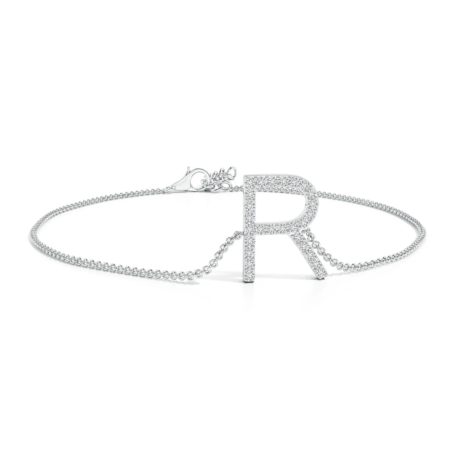 1.2 MM Prong-Set Diamond Capital "B" Initial Bracelet in 18K White Gold