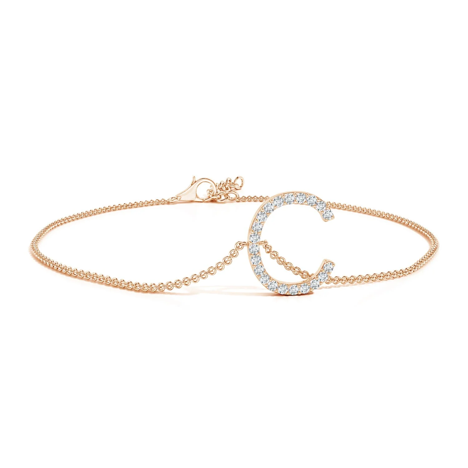 1.2 MM Prong-Set Diamond Capital "G" Initial Bracelet in 18K Rose Gold - Image 5
