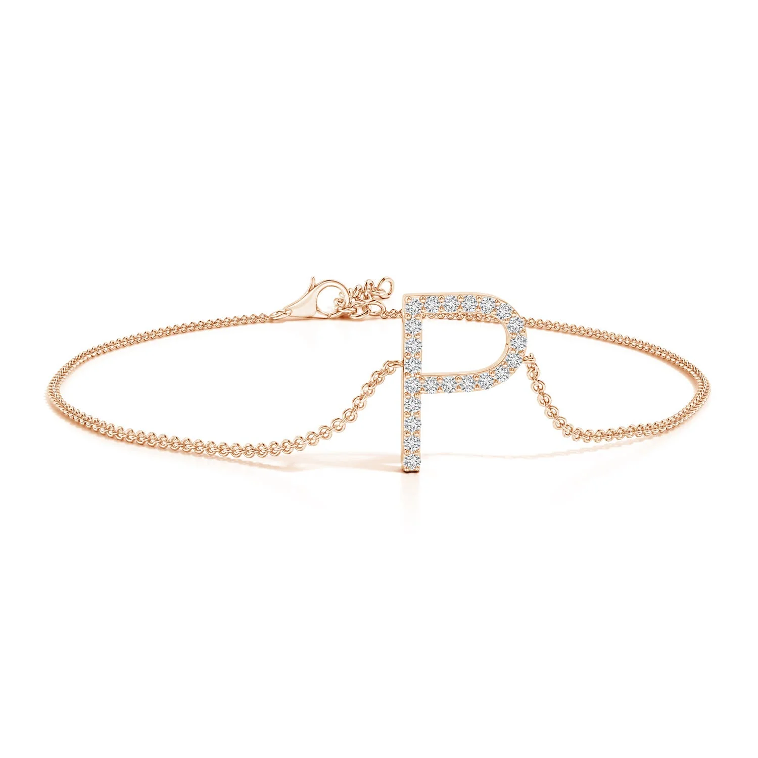 1.2 MM Prong-Set Diamond Capital "I" Initial Bracelet in 18K Rose Gold - Image 4