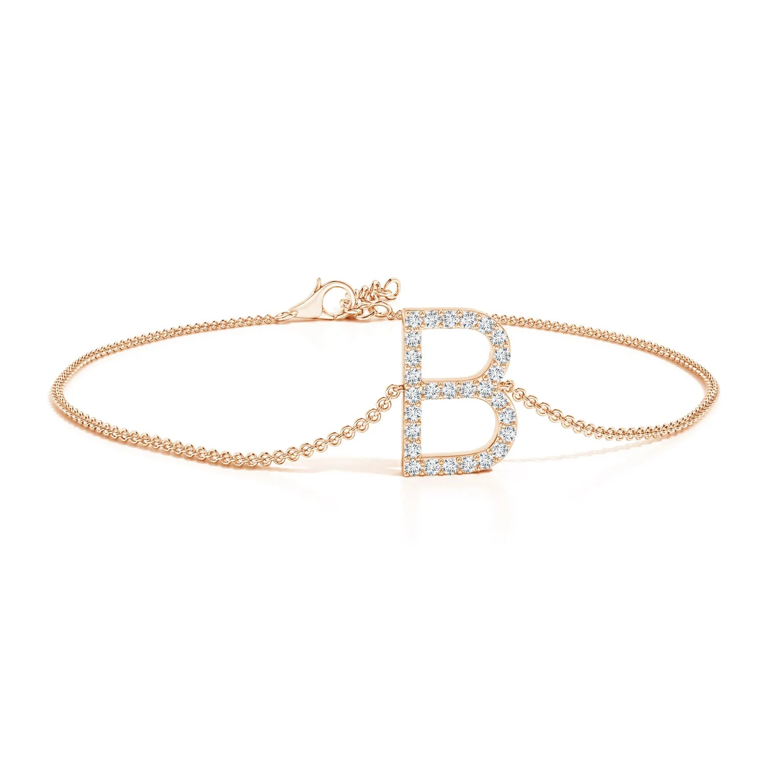 1.2 MM Prong-Set Diamond Capital "K" Initial Bracelet in 18K White Gold - Image 4
