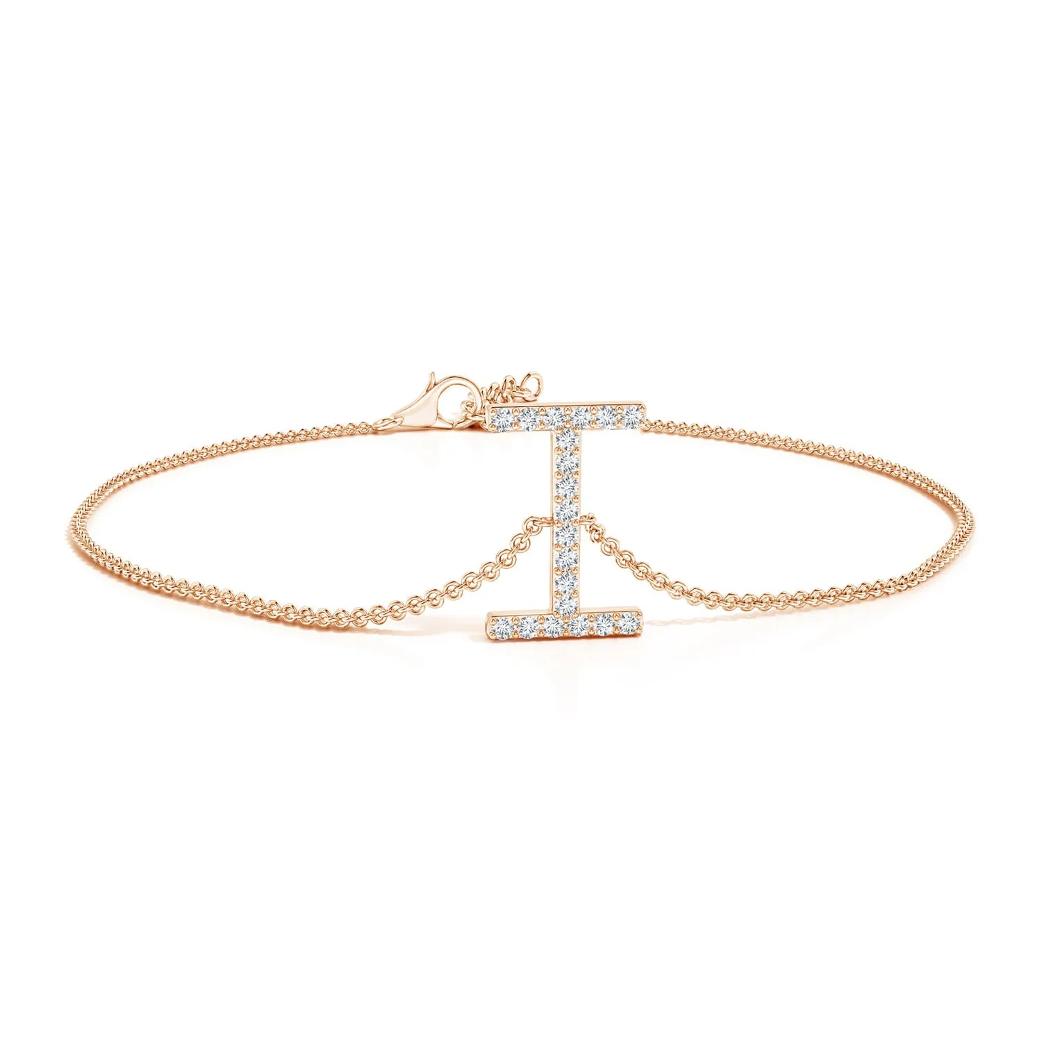 1.2 MM Prong-Set Diamond Capital "L" Initial Bracelet in 18K Rose Gold - Image 8