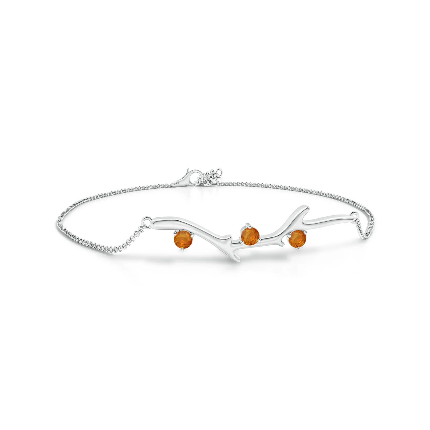0.36 CTW Nature Inspired Round Orange Sapphire Tree Branch Bracelet in Platinum - Image 7